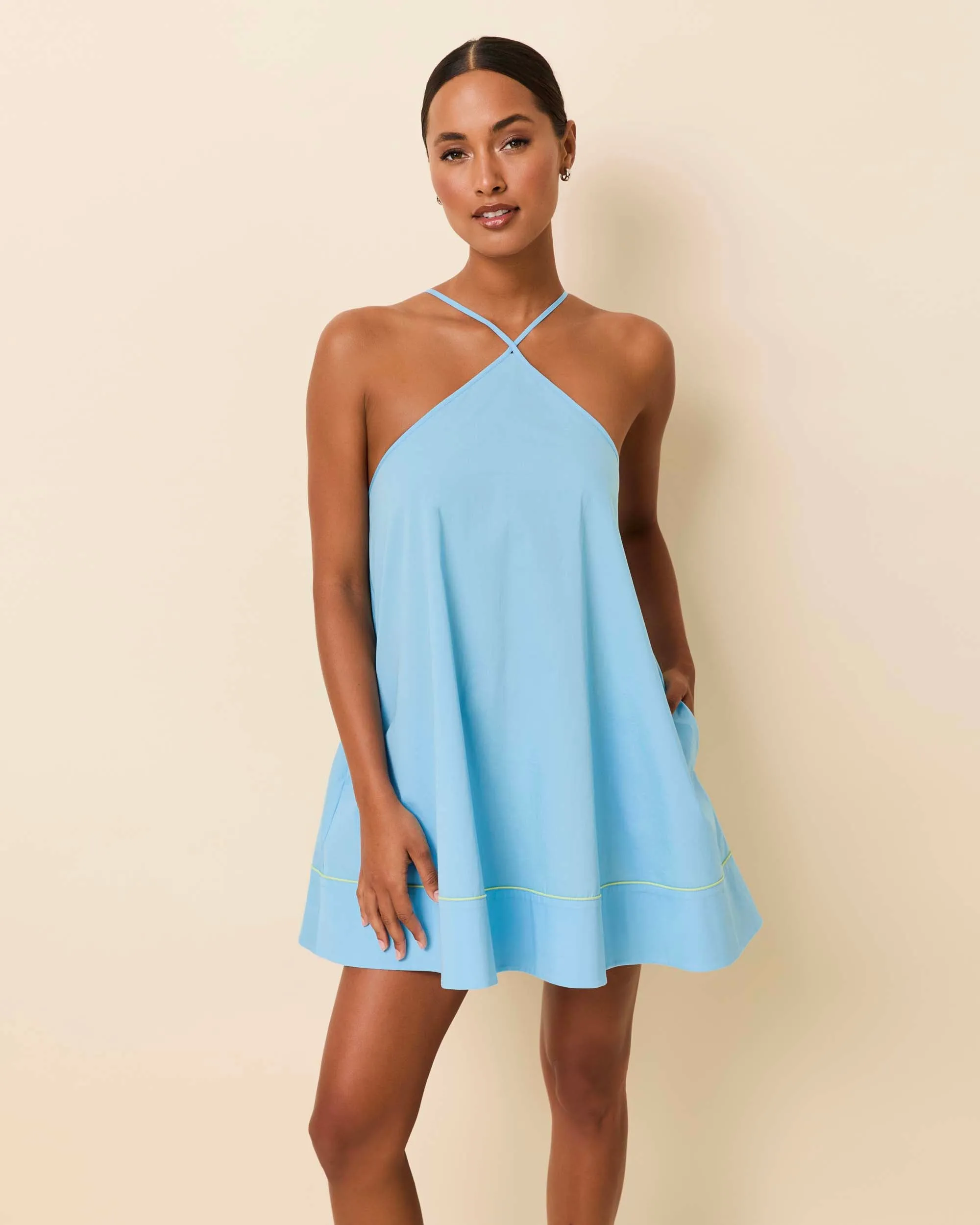Grace Mini Dress Poplin Ocean Mist / Sour Apple sold by SOLID & STRIPED