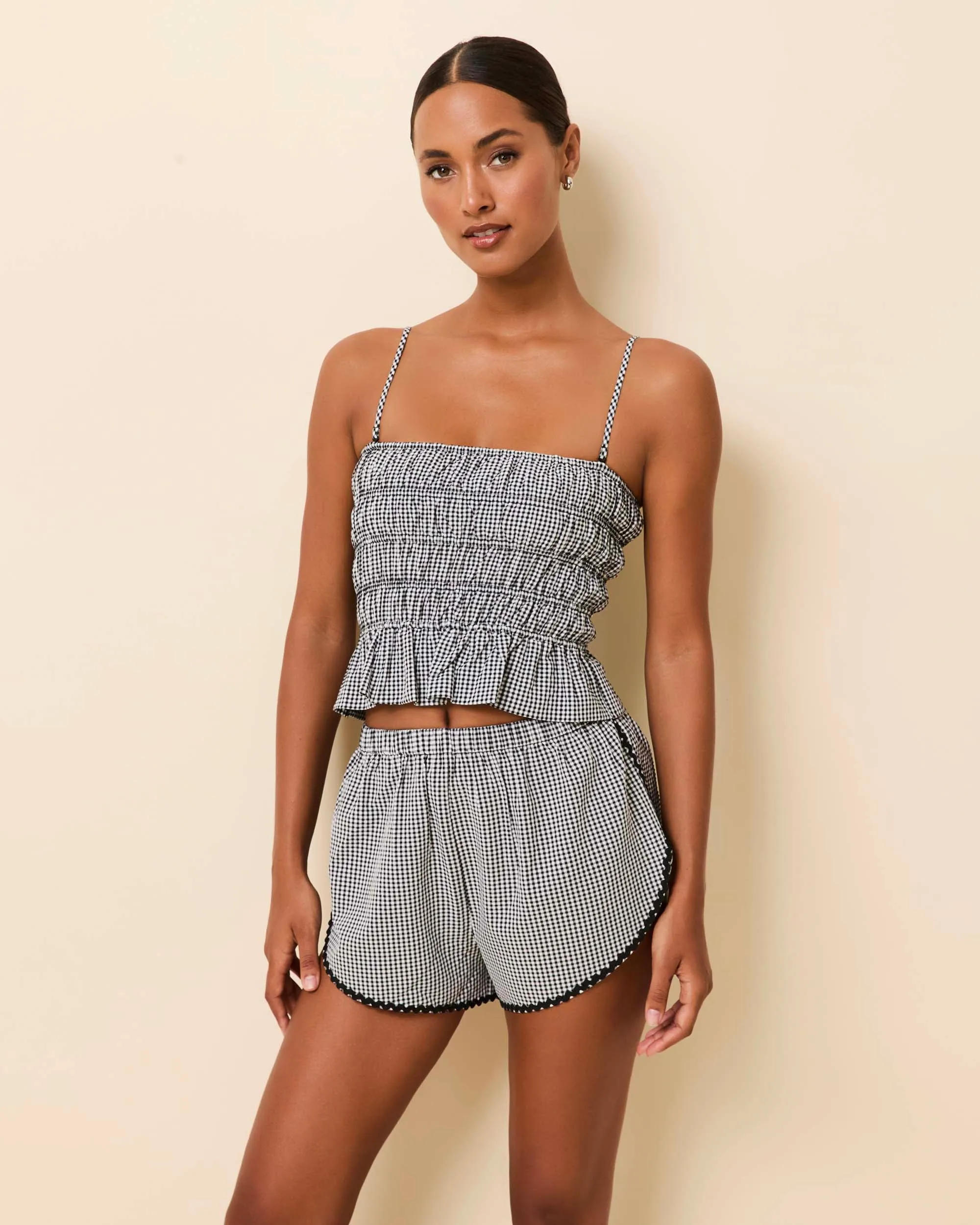 Delilah Convertible Top Seersucker Noir Gingham sold by SOLID & STRIPED