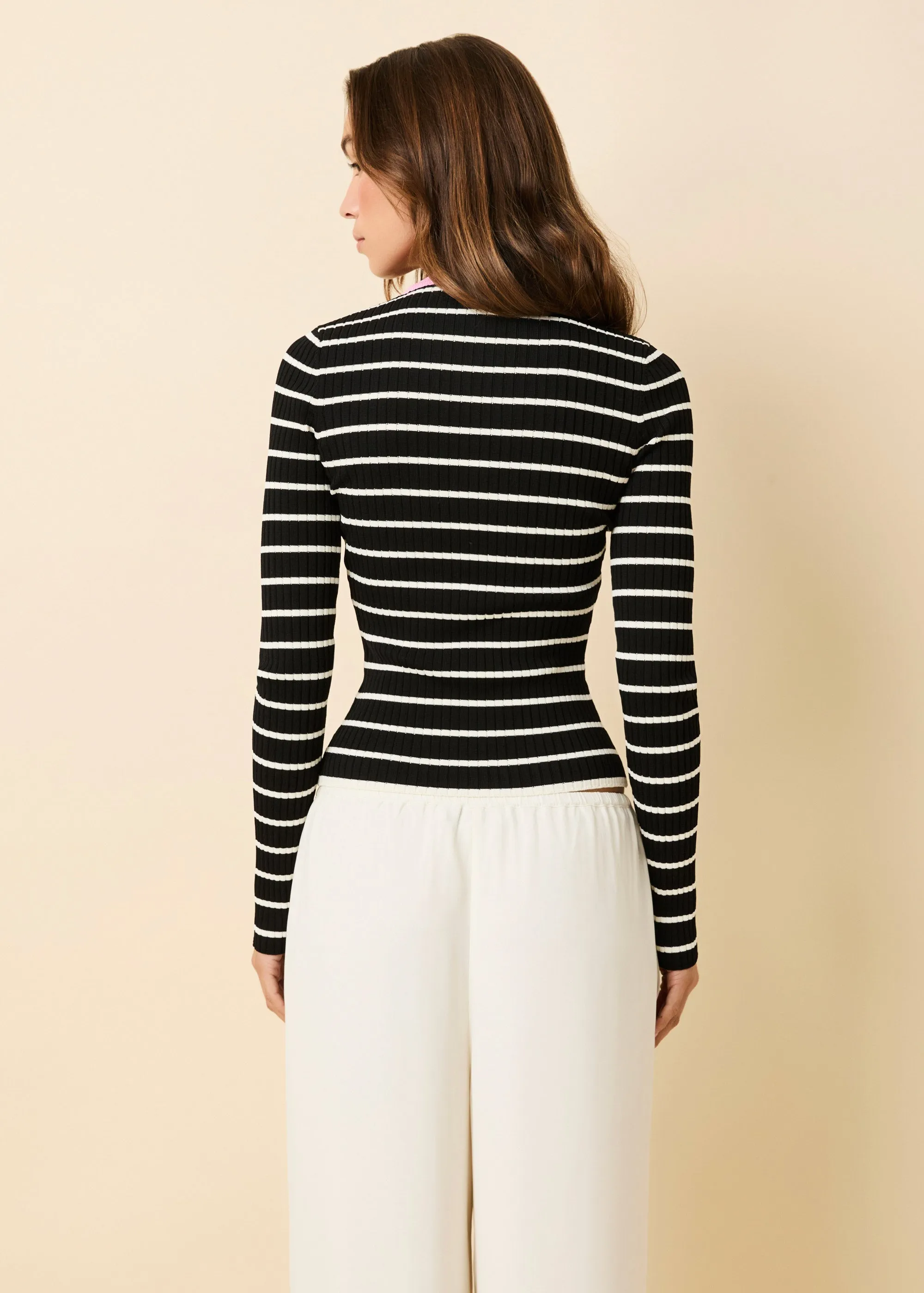Dora Ribbed Knit Top Noir / Brule Stripe / Bon Bon sold by SOLID & STRIPED product image thumbnail 4