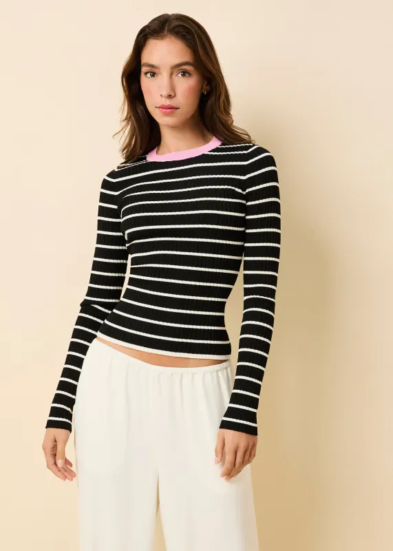 Dora Ribbed Knit Top Noir / Brule Stripe / Bon Bon made by SOLID & STRIPED