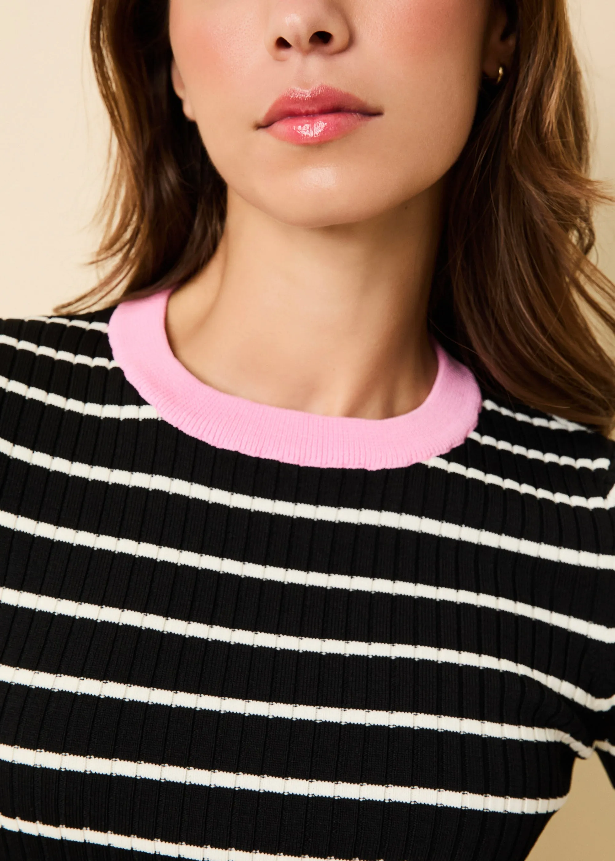 Dora Ribbed Knit Top Noir / Brule Stripe / Bon Bon sold by SOLID & STRIPED product image thumbnail 2