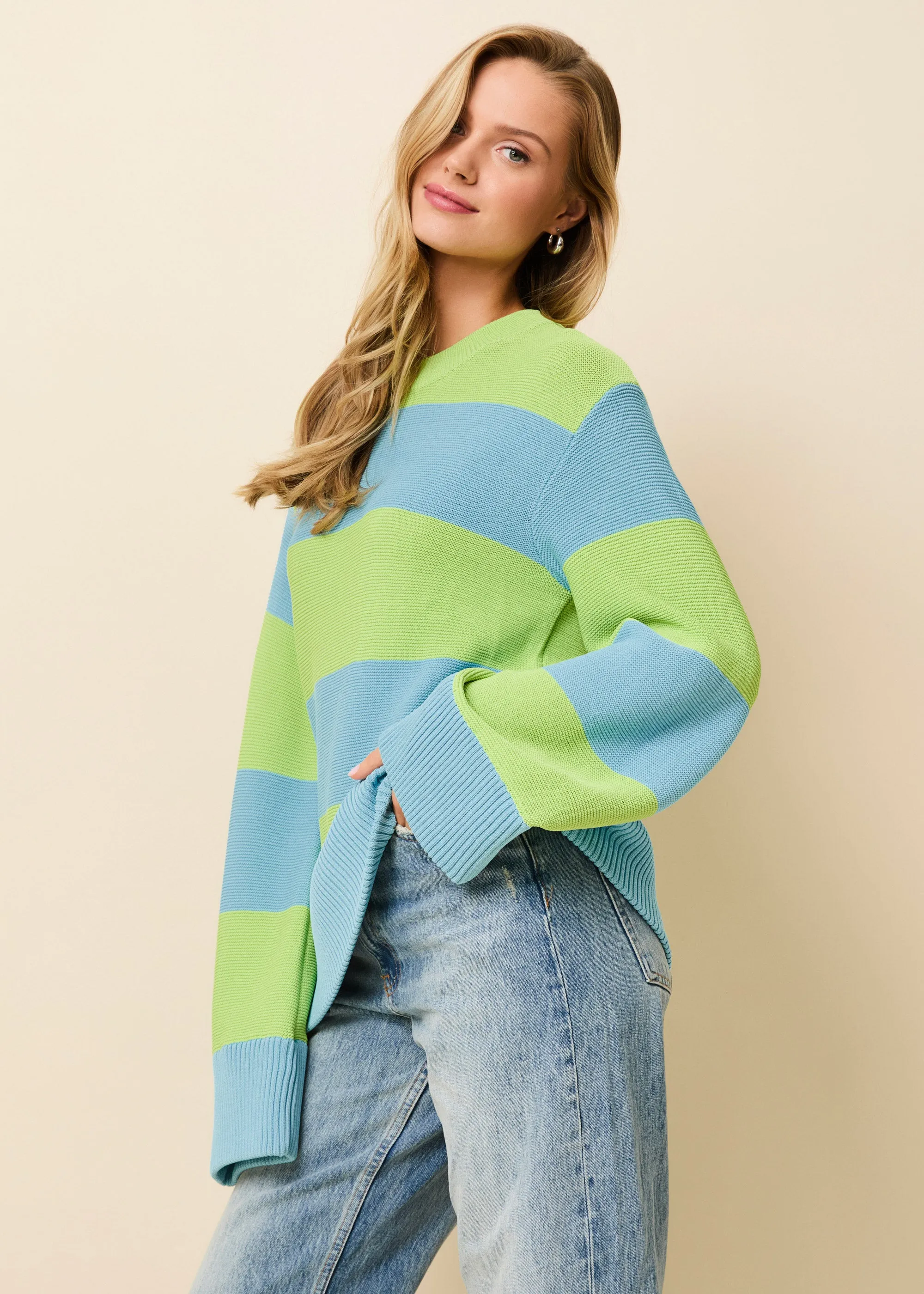 Tate Sweater Rugby Stripe Ocean Mist / Sour Apple sold by SOLID & STRIPED product image thumbnail 3