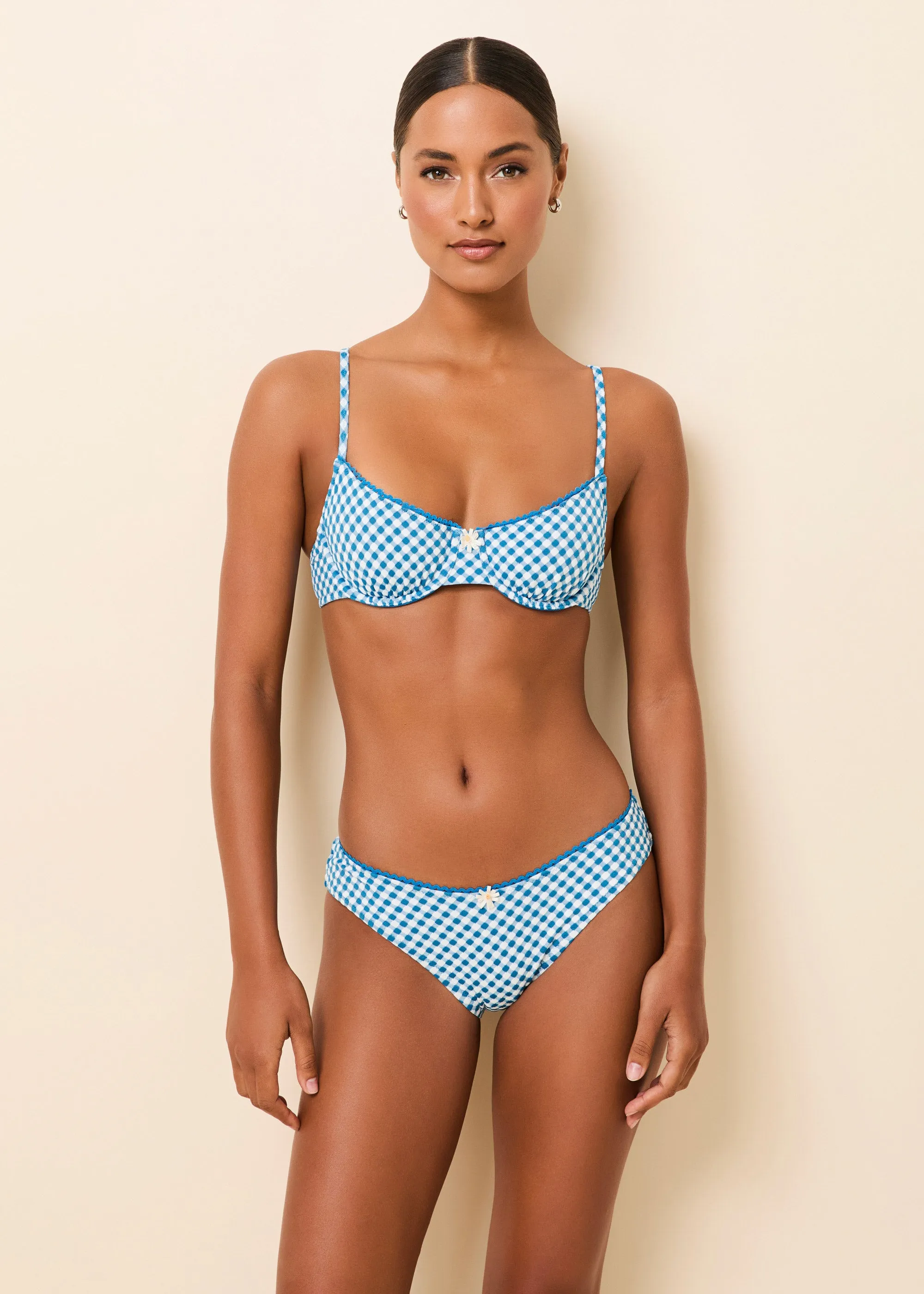 Daphne Bikini Top Cosmic Blue Gingham sold by SOLID & STRIPED