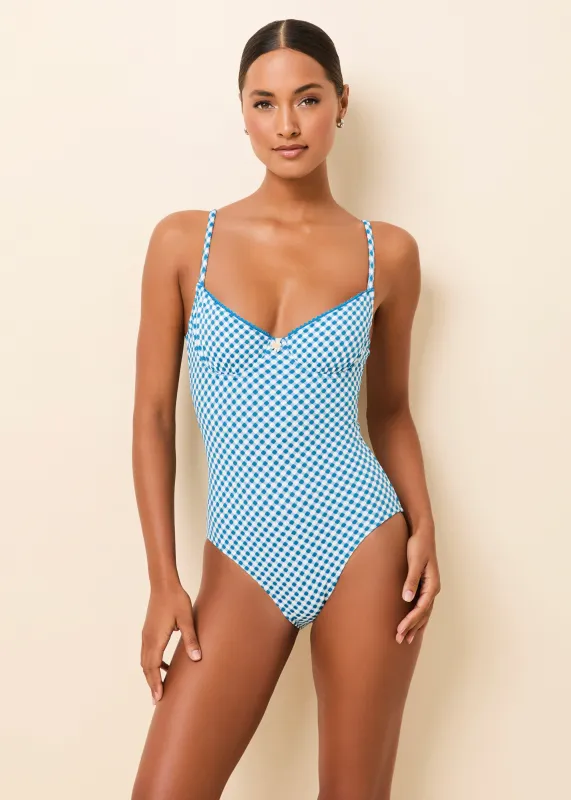 Taylor One Piece Cosmic Blue Gingham sold by SOLID & STRIPED
