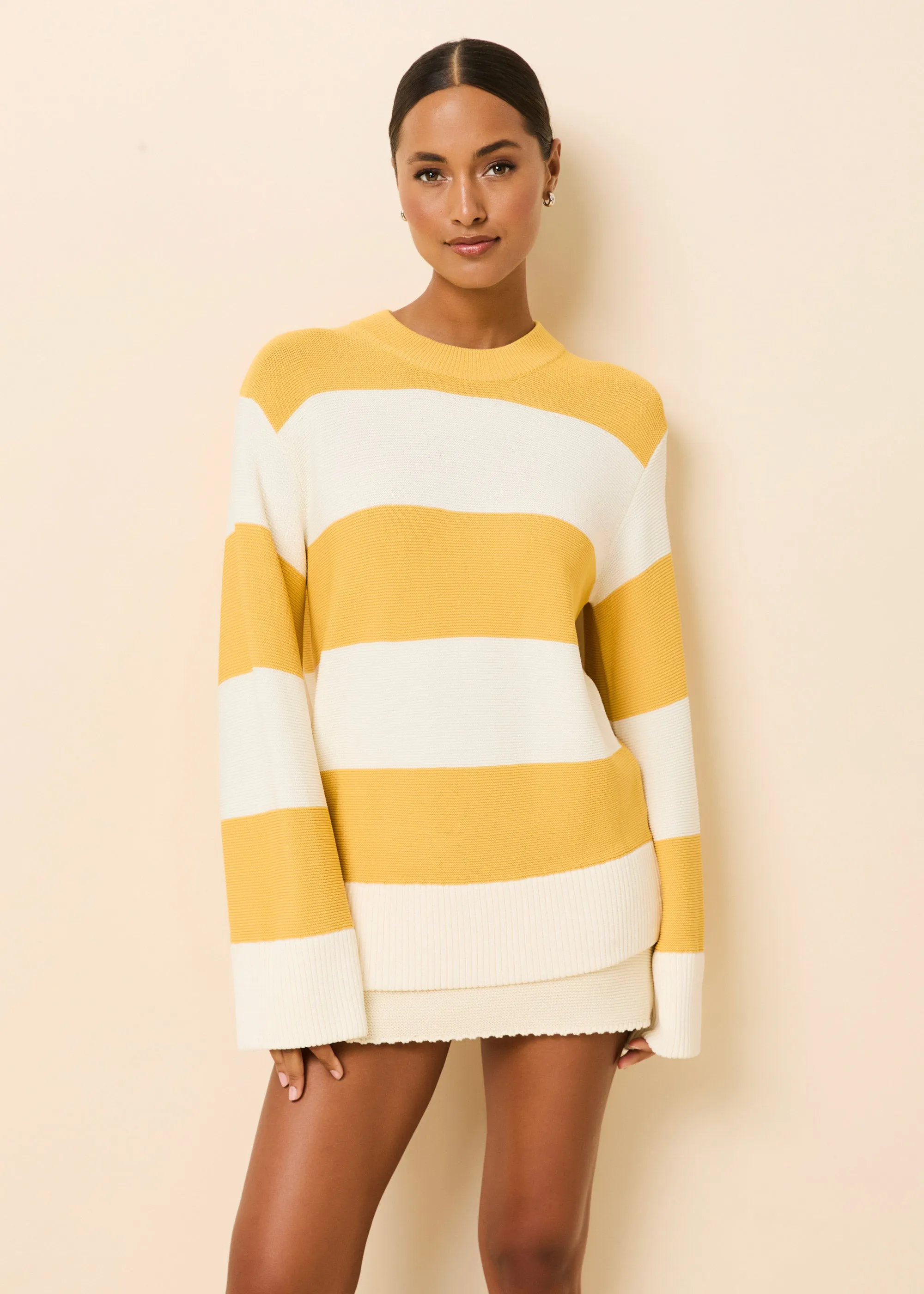 Tate Sweater Rugby Stripe Lemon / Brule sold by SOLID & STRIPED
