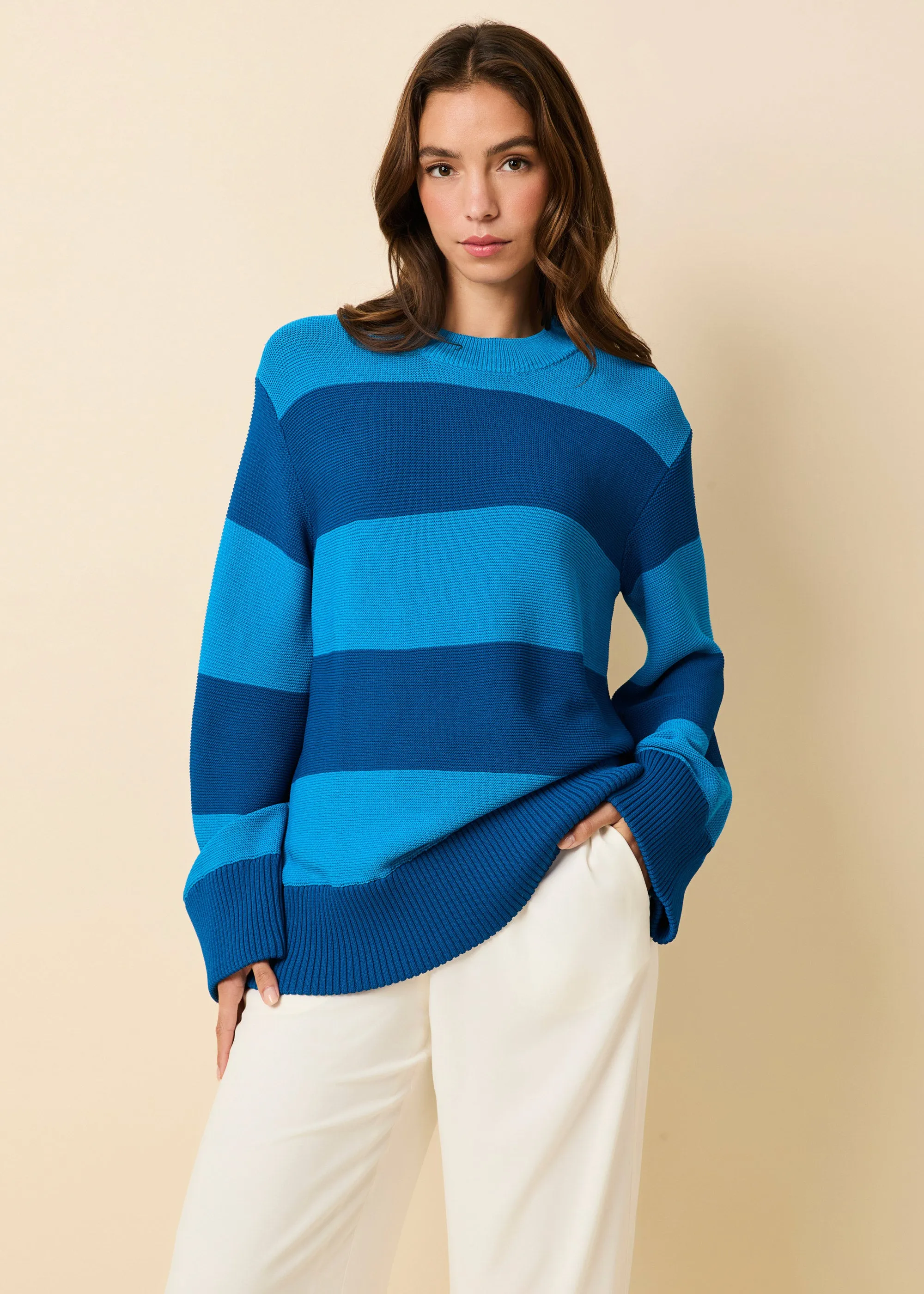 Tate Sweater Rugby Stripe Cosmic Blue sold by SOLID & STRIPED