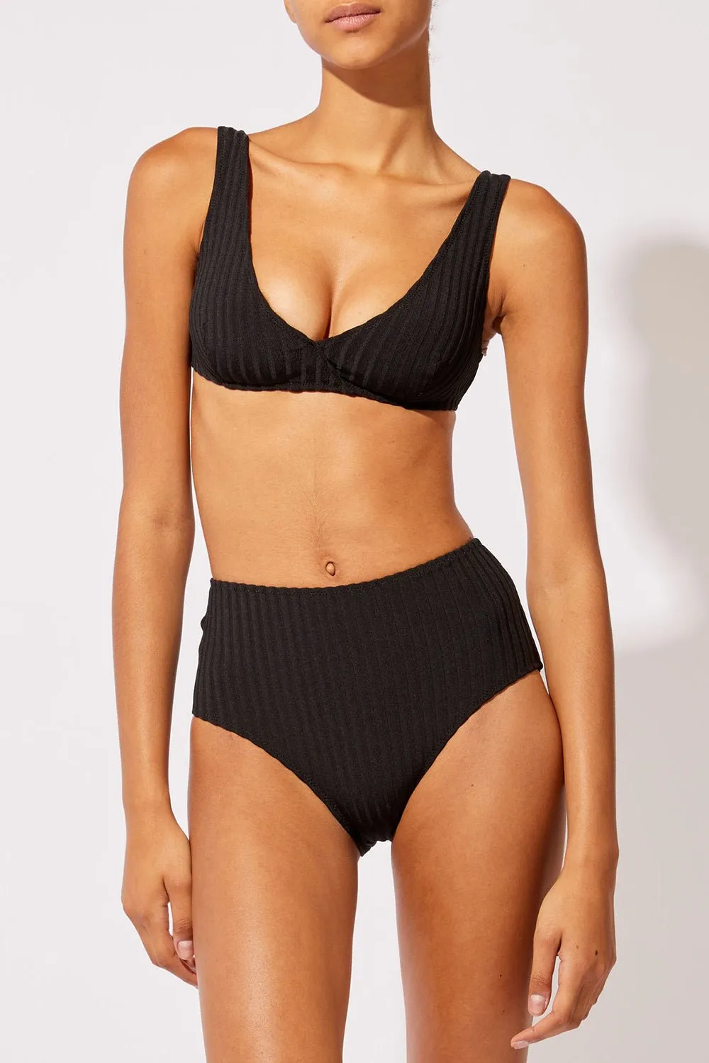 The Beverly Ribbed Bikini Top Blackout sold by SOLID & STRIPED