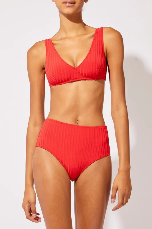 The Beverly Ribbed Bikini Top Ruby sold by SOLID & STRIPED