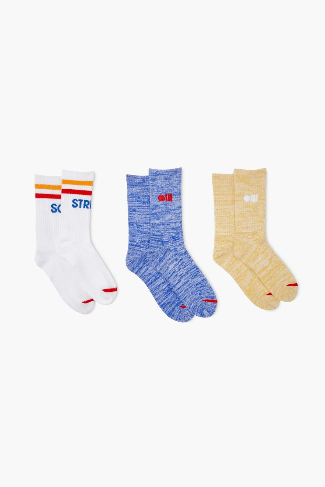 The 3 Pack Crew Socks White / Sapphire / Marigold sold by SOLID & STRIPED