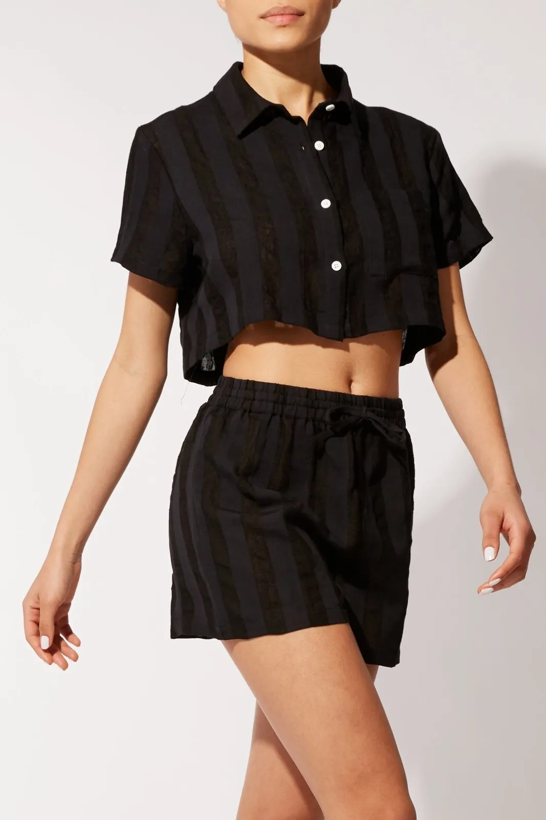 The Cropped Cabana Shirt Blackout sold by SOLID & STRIPED