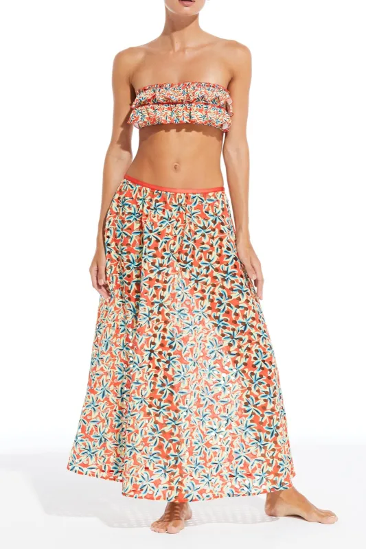 Brie Eyelet Maxi Skirt Floral Daze Coral Orange sold by SOLID & STRIPED