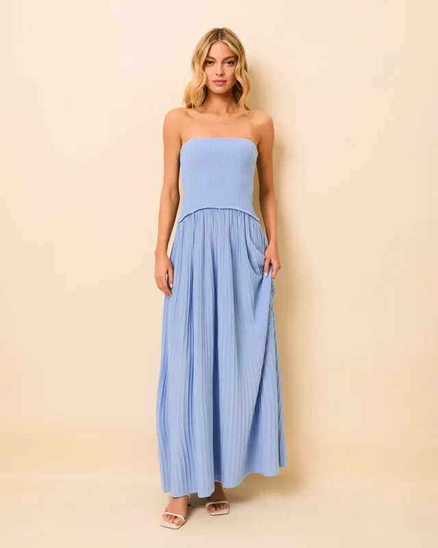 Strapless Soglio Dress Ribbed Blue Lagoon sold by SOLID & STRIPED