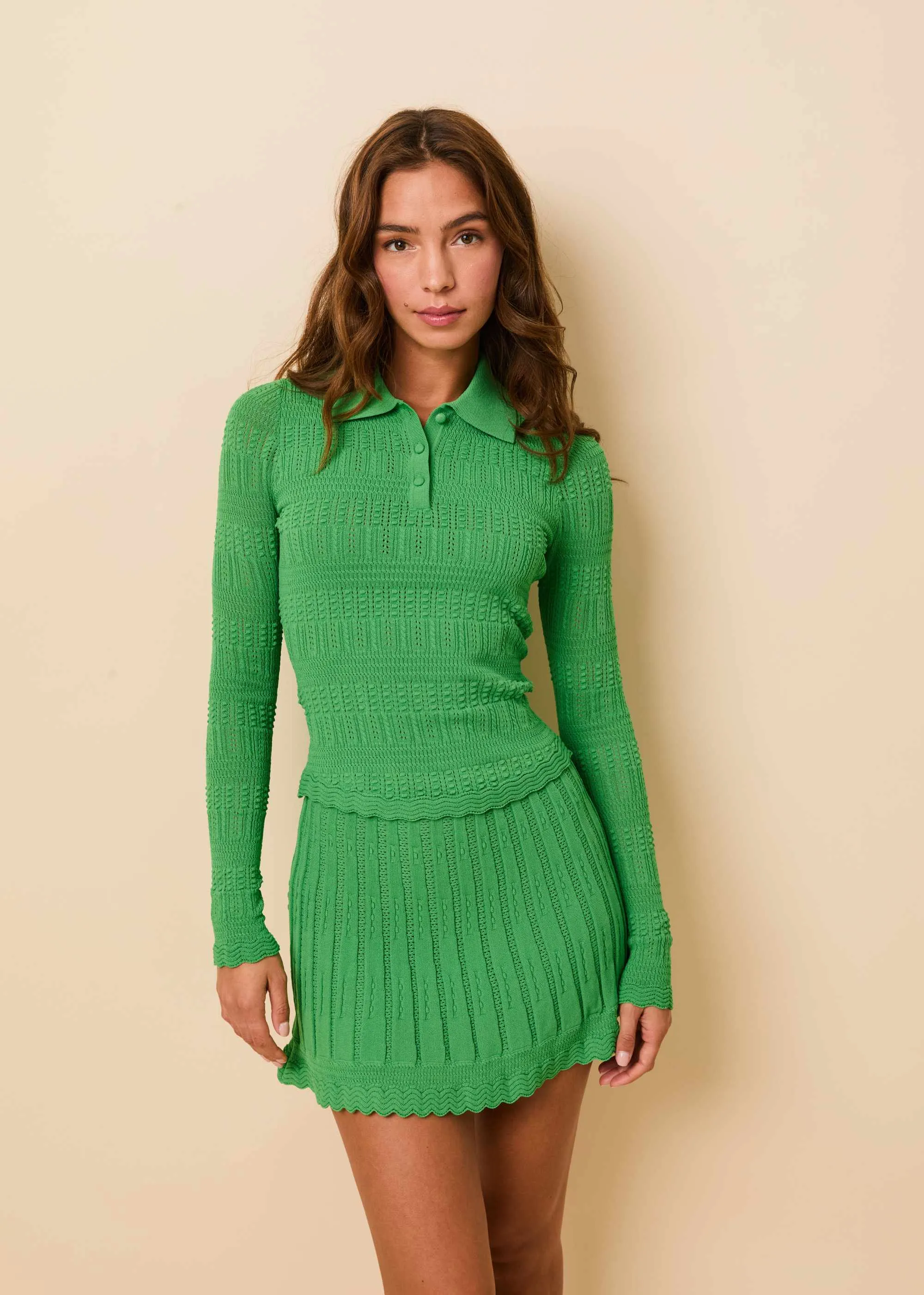 Orlena Mini Skirt Pointelle Lace Knit Turtle Green sold by SOLID & STRIPED product image thumbnail 2