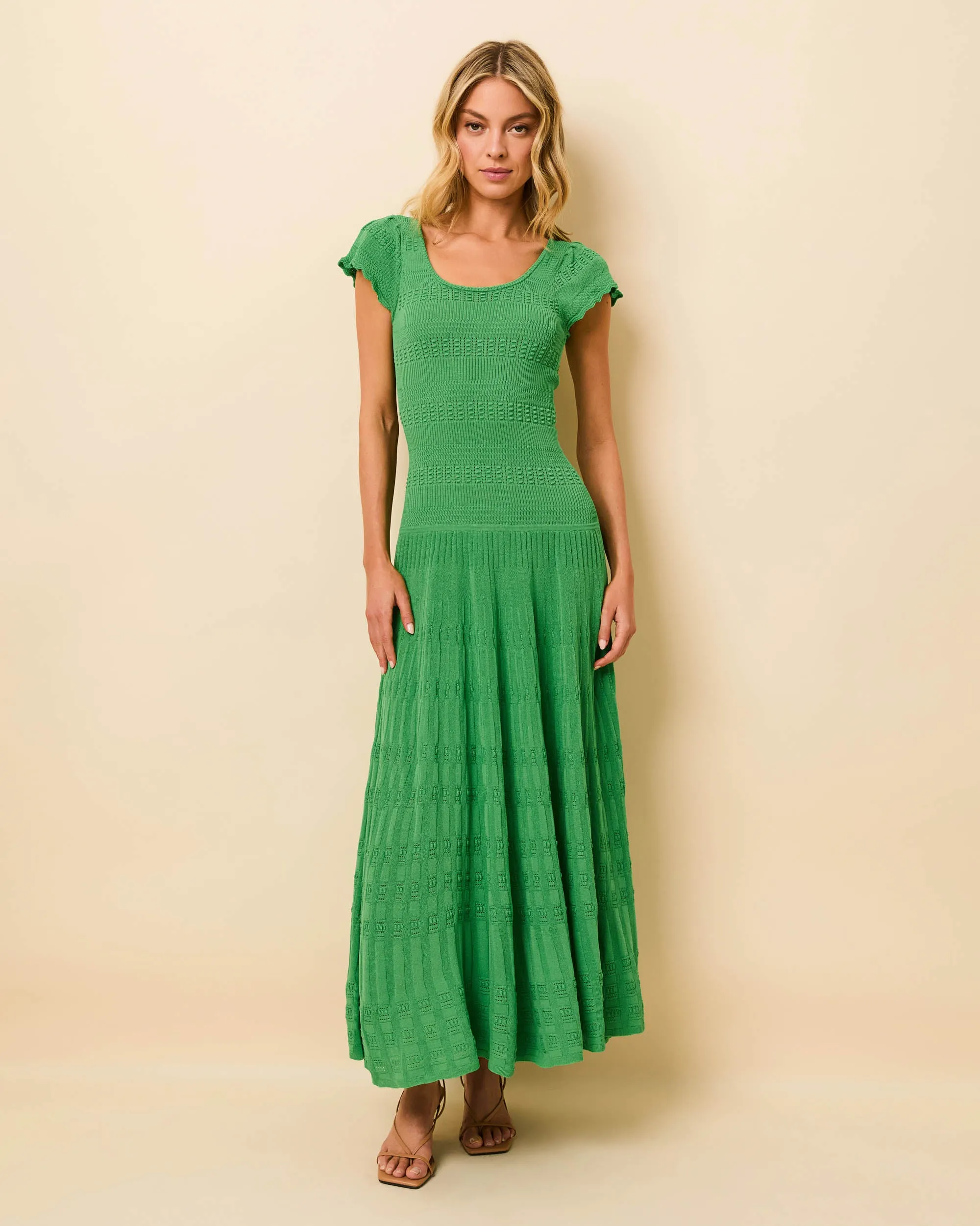 Belle Dress Pointelle Lace Knit Turtle Green sold by SOLID & STRIPED