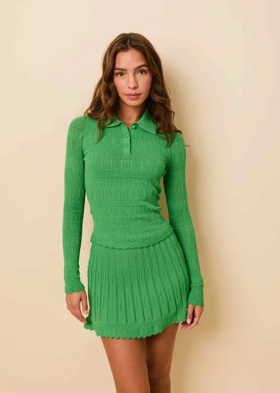 Debra Top Pointelle Lace Knit Turtle Green made by SOLID & STRIPED