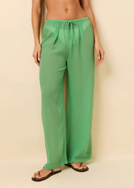 Ashling Pant Crinkle Sheer Turtle Green made by SOLID & STRIPED