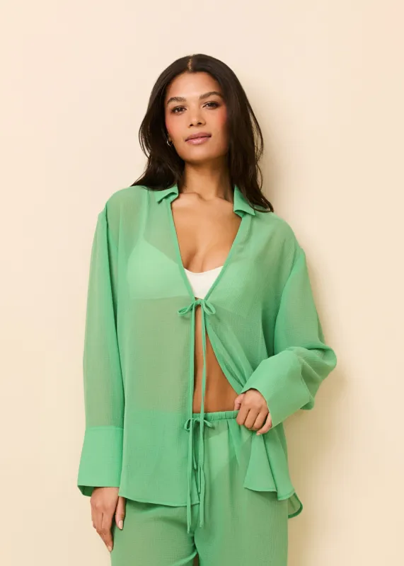 Jaclyn Tunic Crinkle Sheer Turtle Green made by SOLID & STRIPED