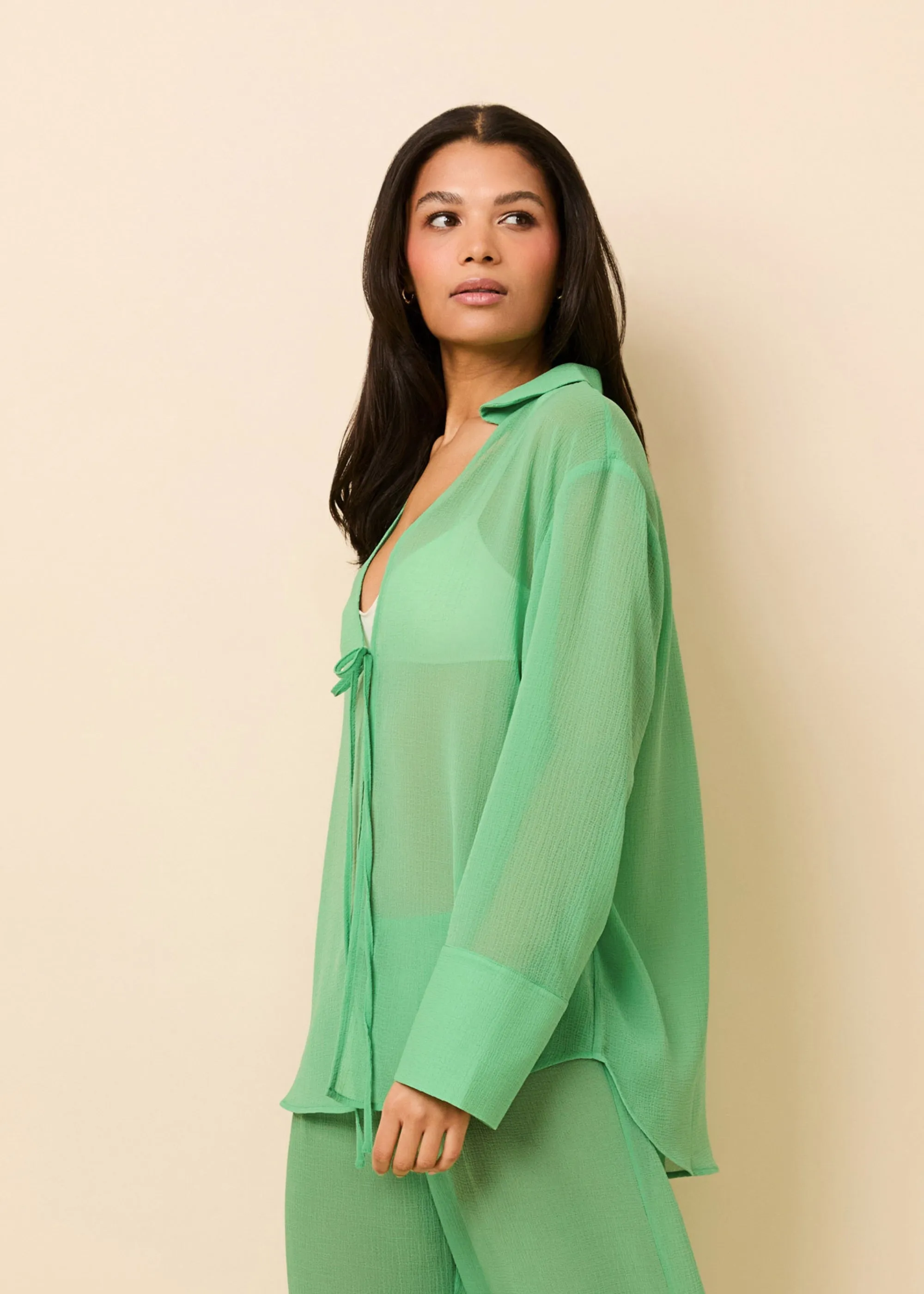 Jaclyn Tunic Crinkle Sheer Turtle Green sold by SOLID & STRIPED product image thumbnail 3
