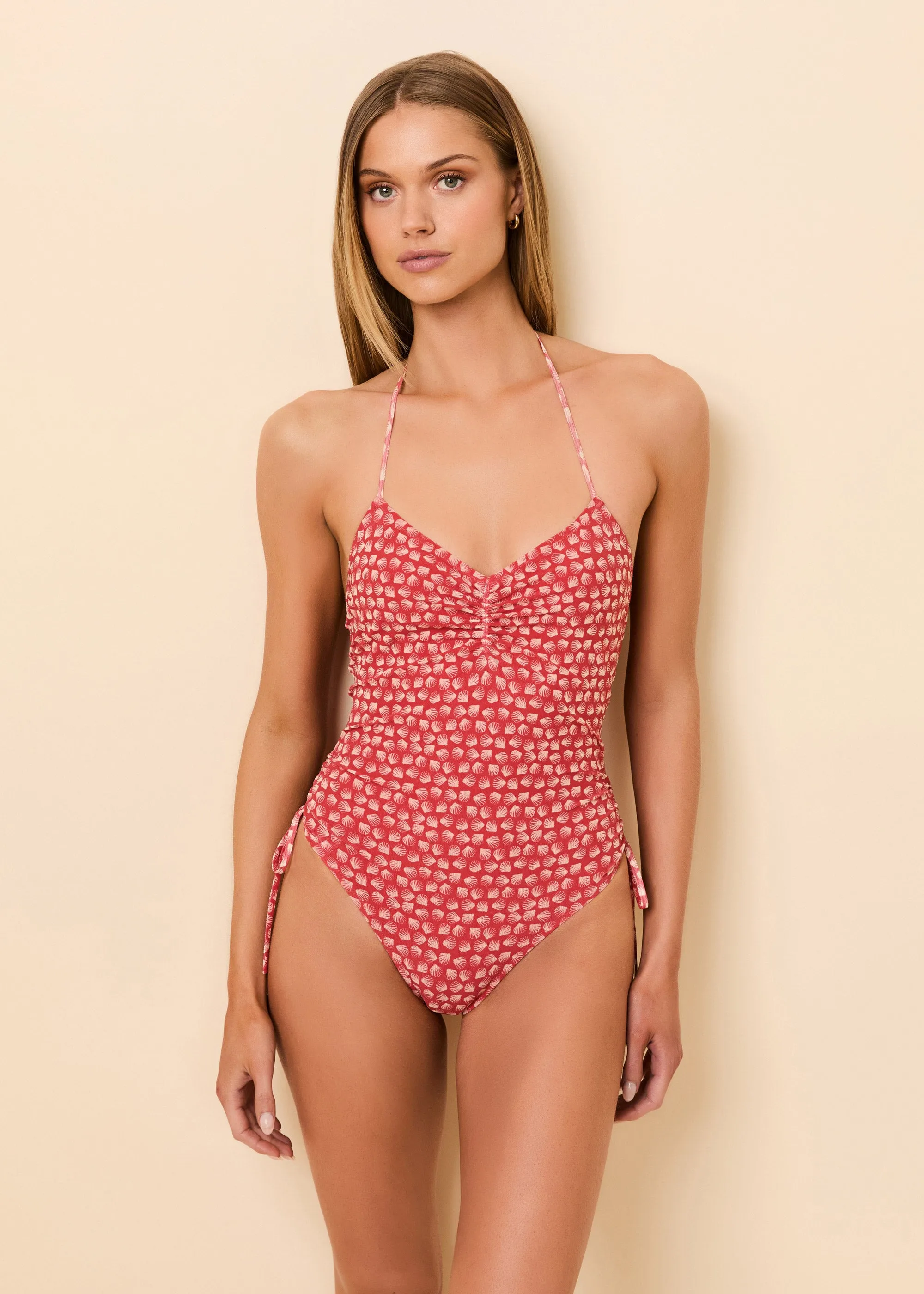 Adina One Piece Mesh Rooftop Red Shell Print sold by SOLID & STRIPED