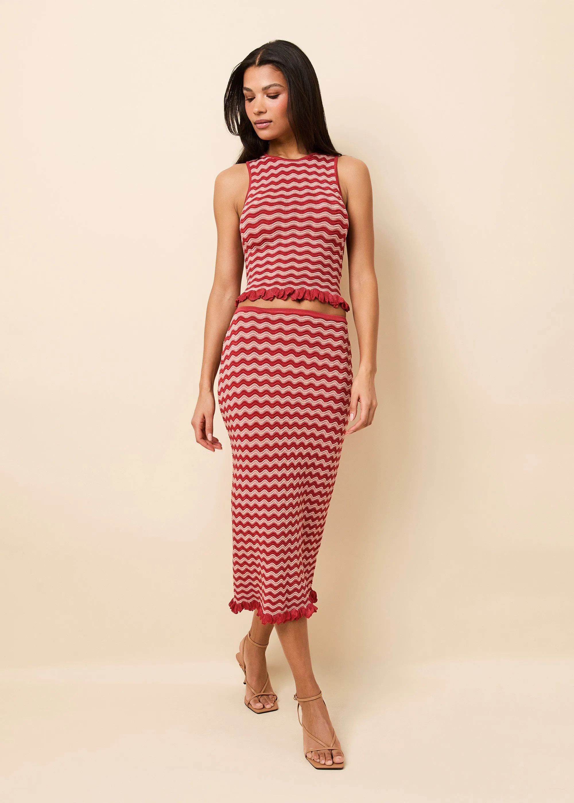 Diana Skirt Wavy Rib Rooftop Red / Sandbar Stripe sold by SOLID & STRIPED product image thumbnail 2
