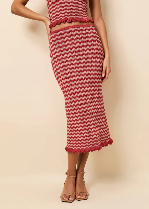Diana Skirt Wavy Rib Rooftop Red / Sandbar Stripe made by SOLID & STRIPED