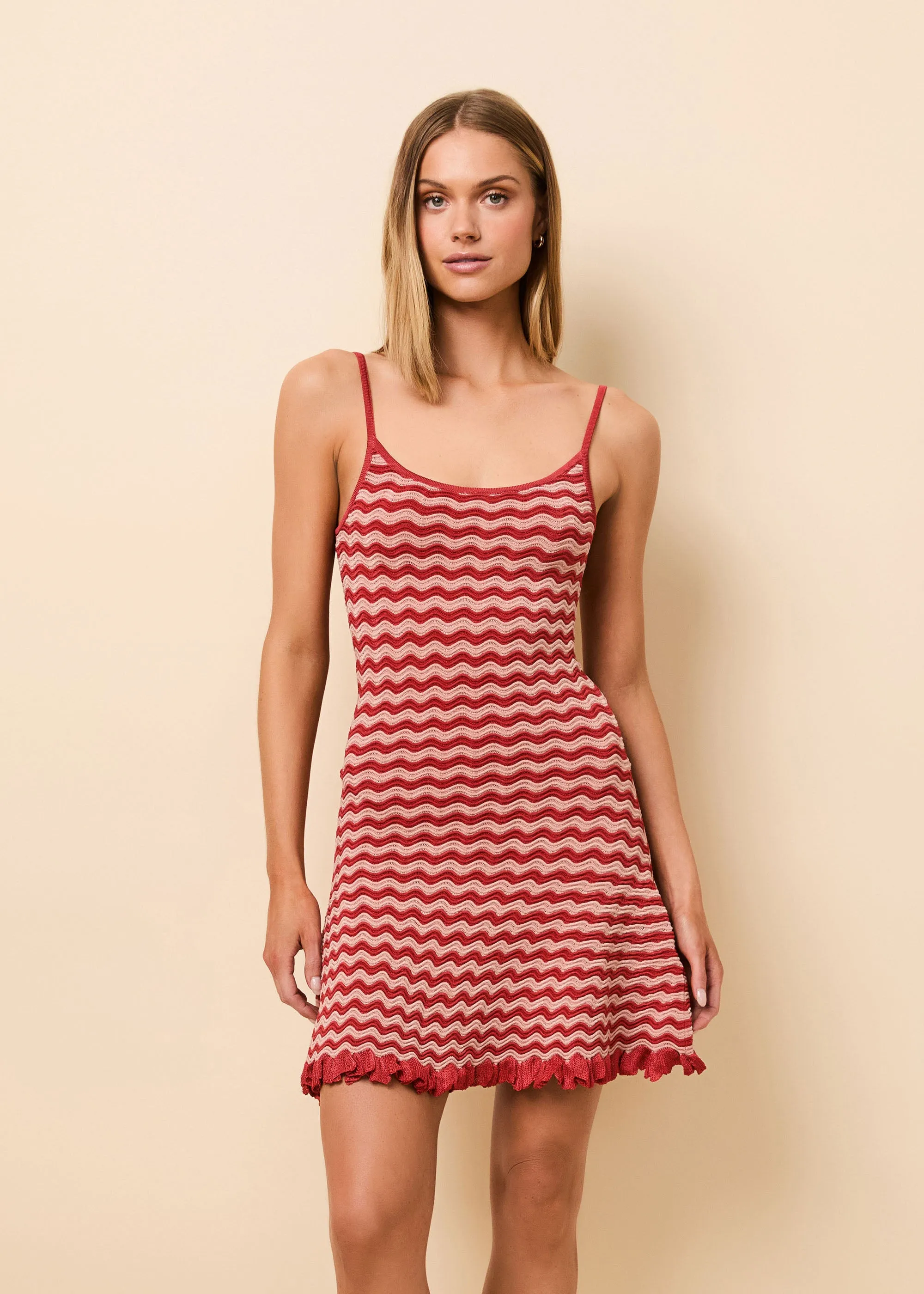 Talia Mini Dress Wavy Rib Rooftop Red / Sandbar Stripe sold by SOLID & STRIPED
