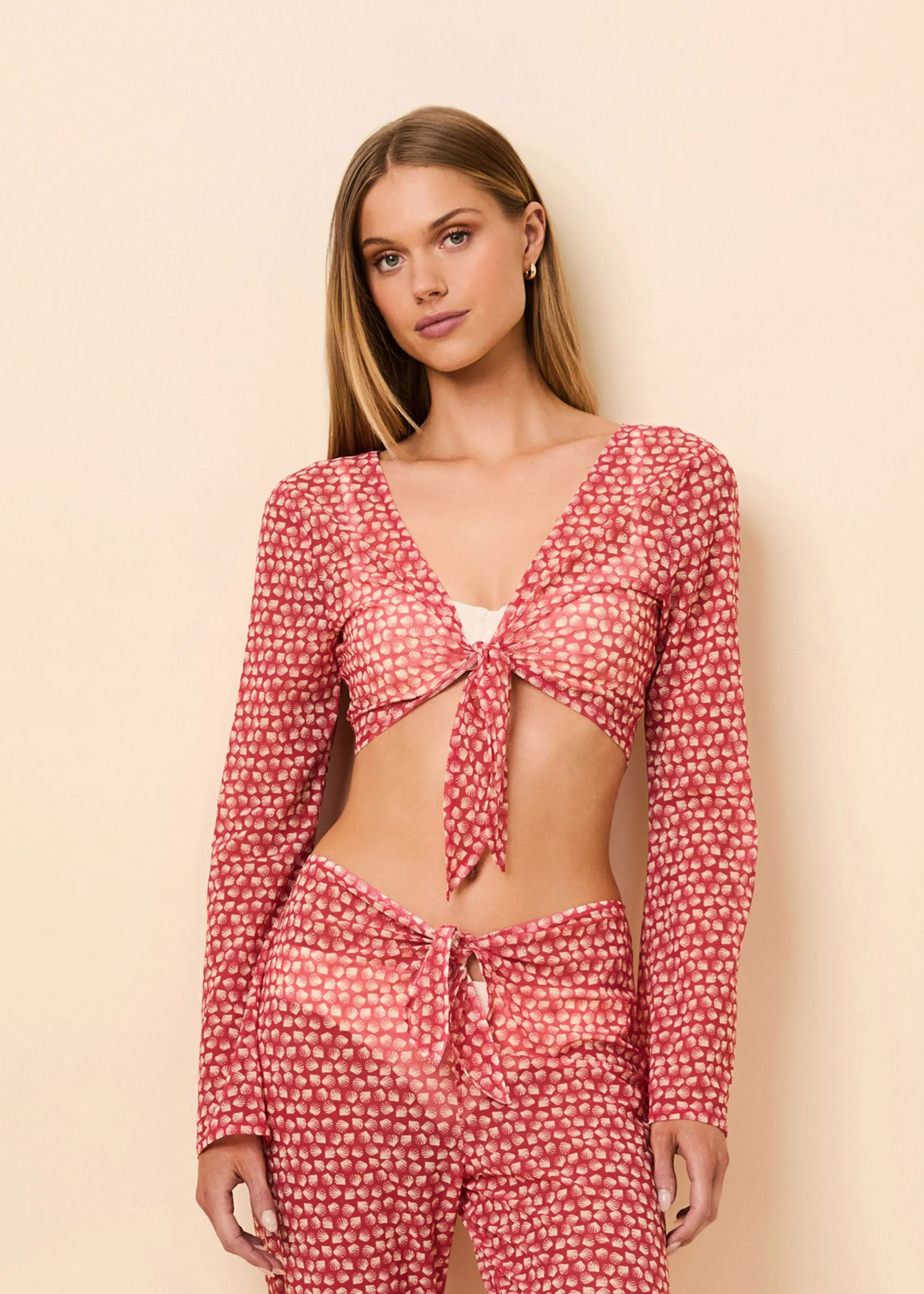 Dolly Tie Top Mesh Rooftop Red Shell Print sold by SOLID & STRIPED
