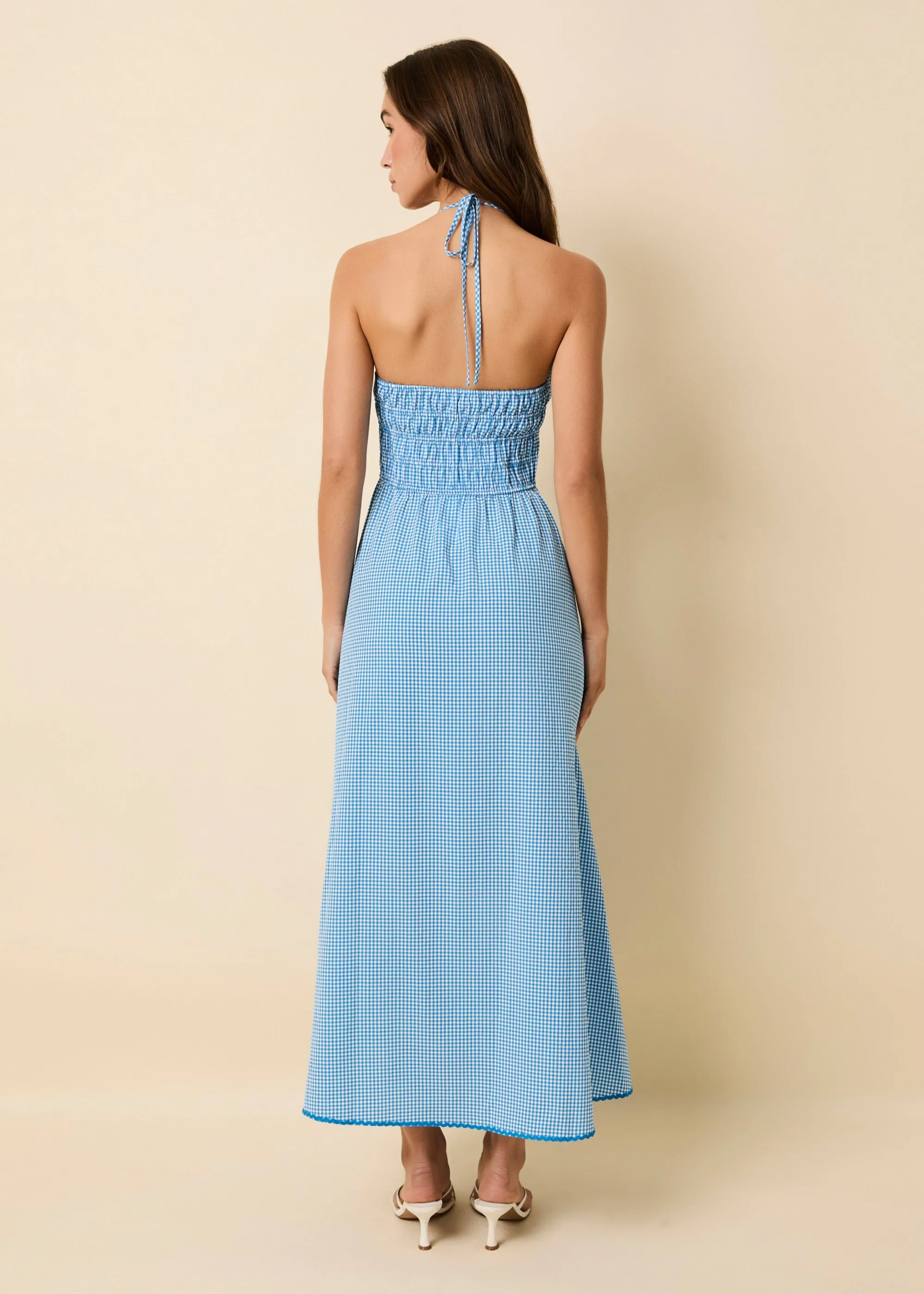 Lolita Halter Dress Seersucker Cosmic Blue Gingham sold by SOLID & STRIPED product image thumbnail 3