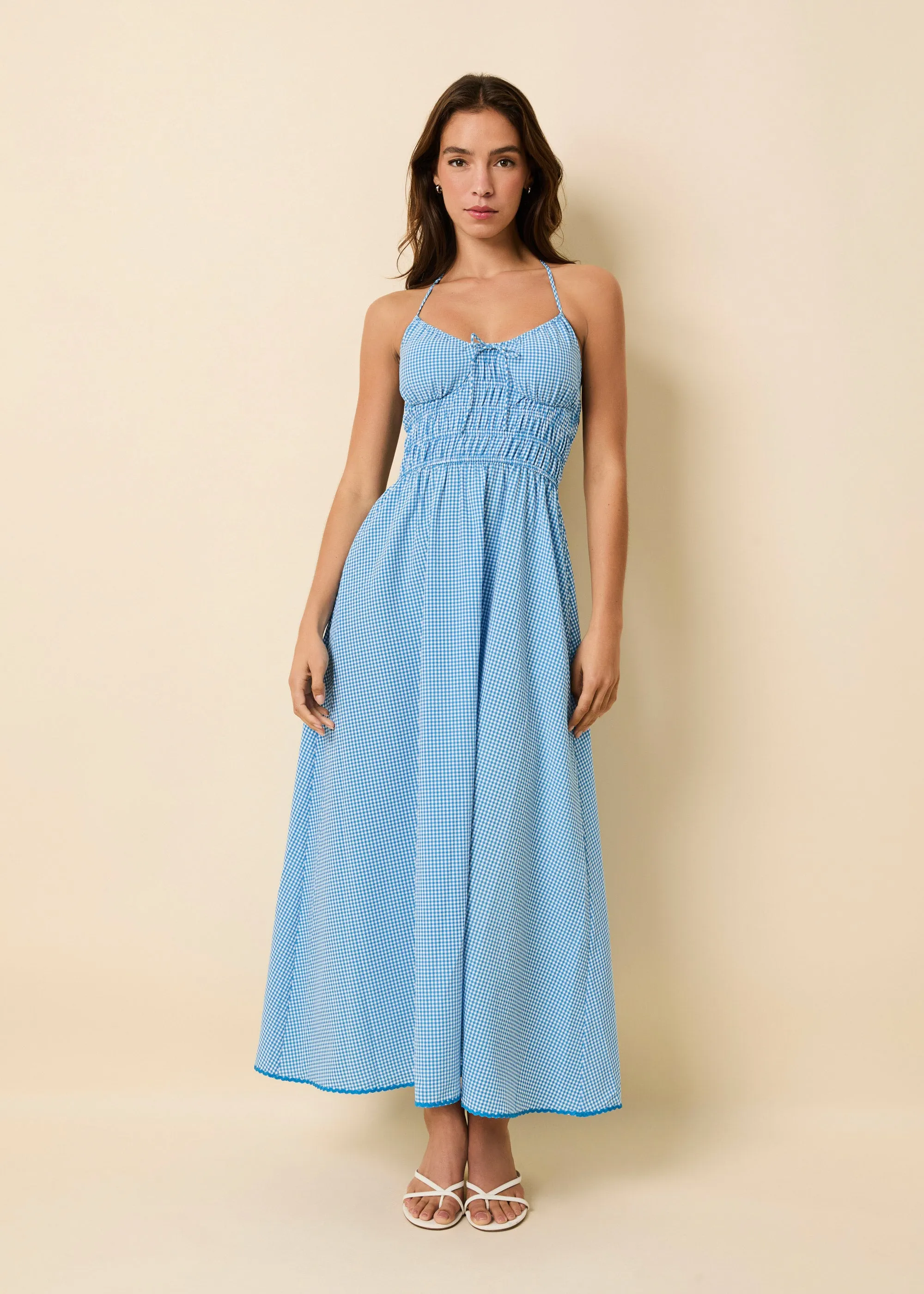 Lolita Halter Dress Seersucker Cosmic Blue Gingham sold by SOLID & STRIPED