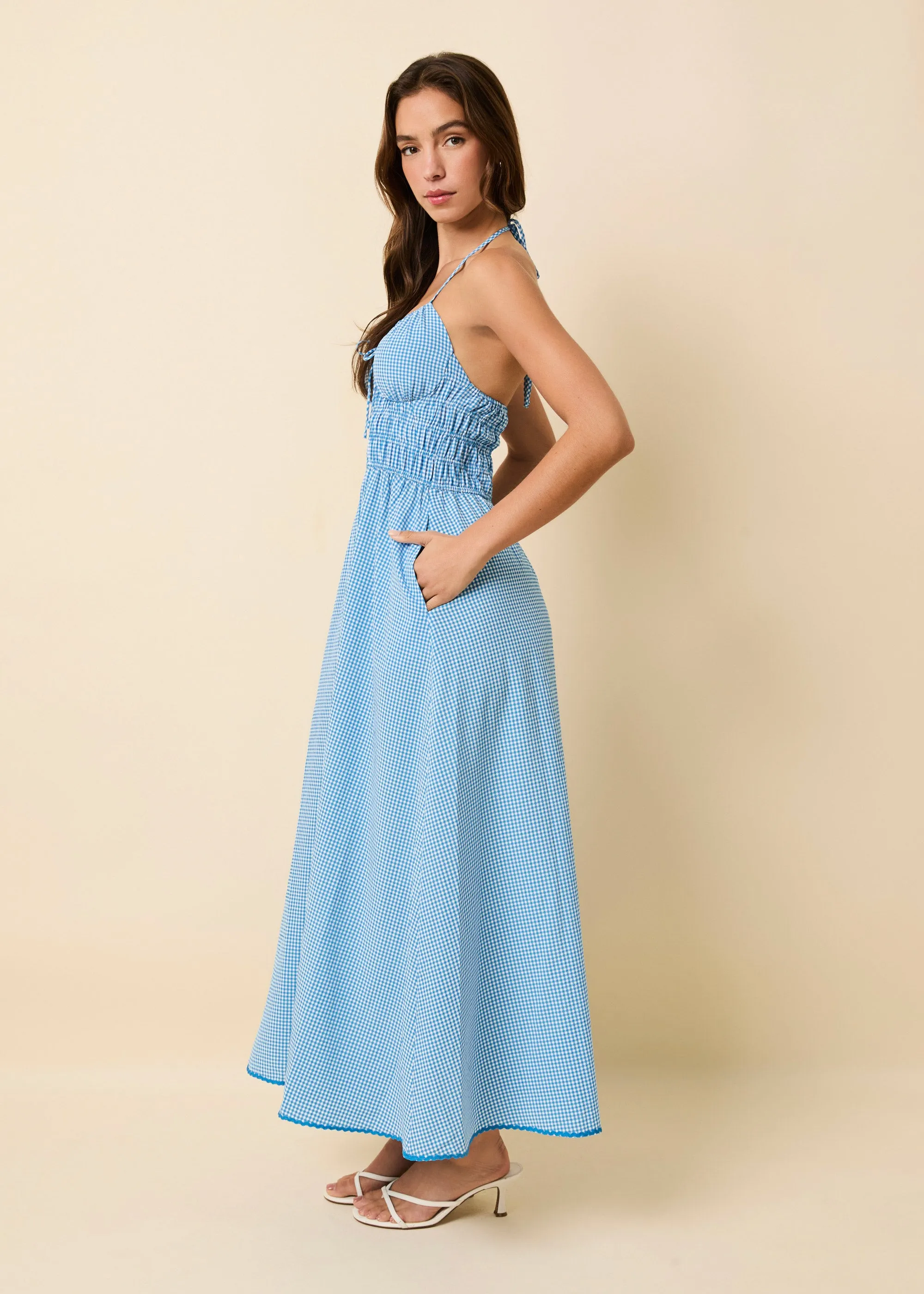 Lolita Halter Dress Seersucker Cosmic Blue Gingham sold by SOLID & STRIPED product image thumbnail 4