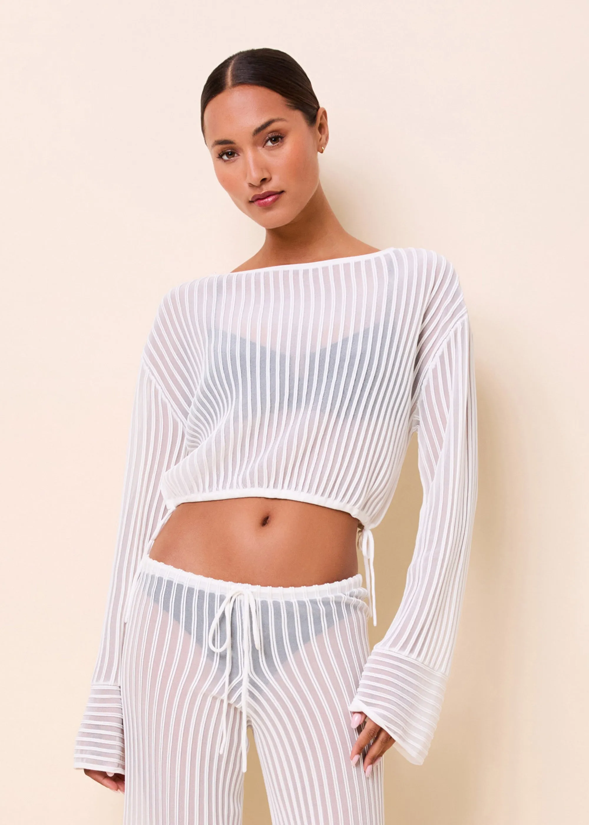 Athena Top Sheer Stripe Optic White sold by SOLID & STRIPED