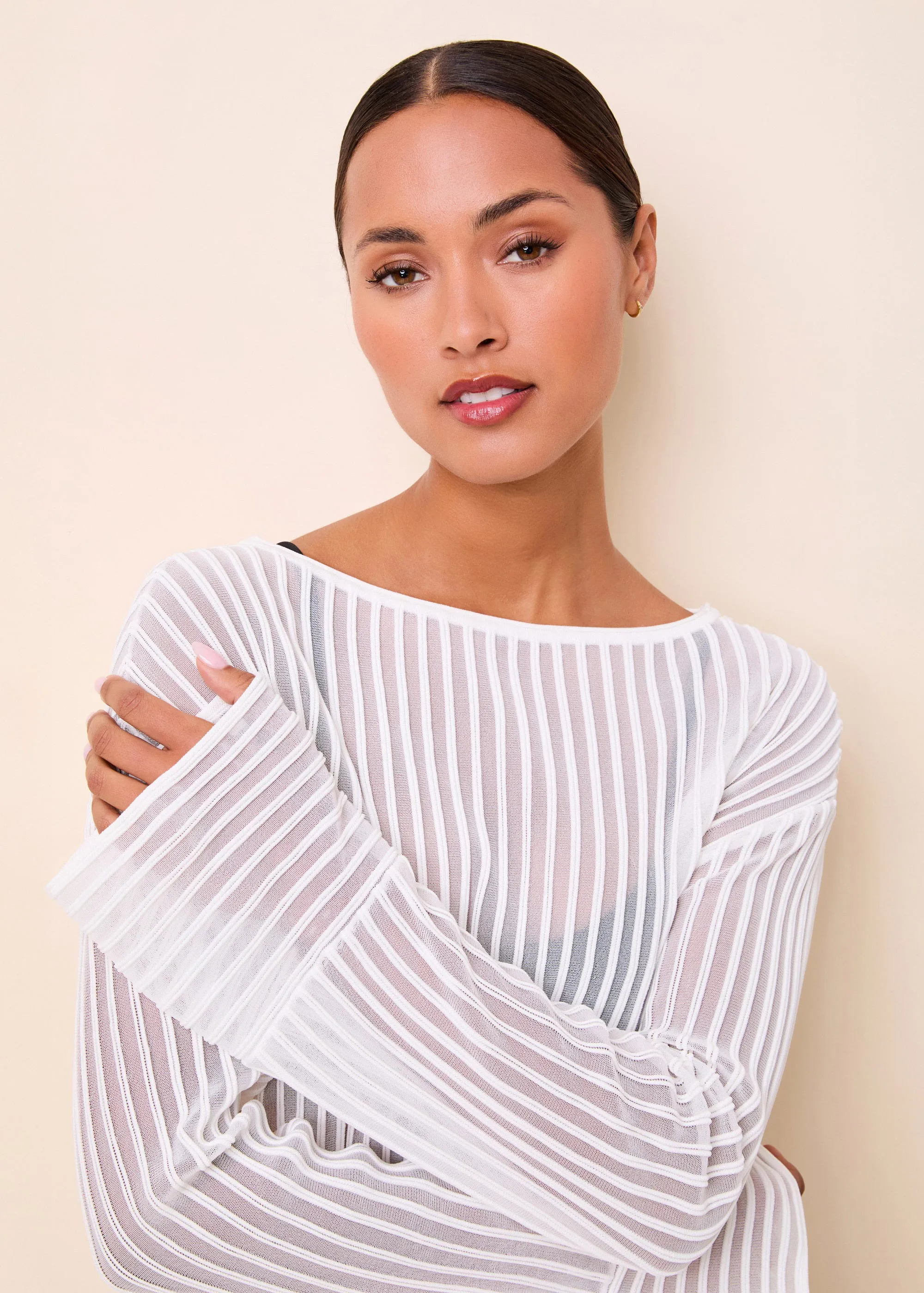 Athena Top Sheer Stripe Optic White sold by SOLID & STRIPED product image thumbnail 4
