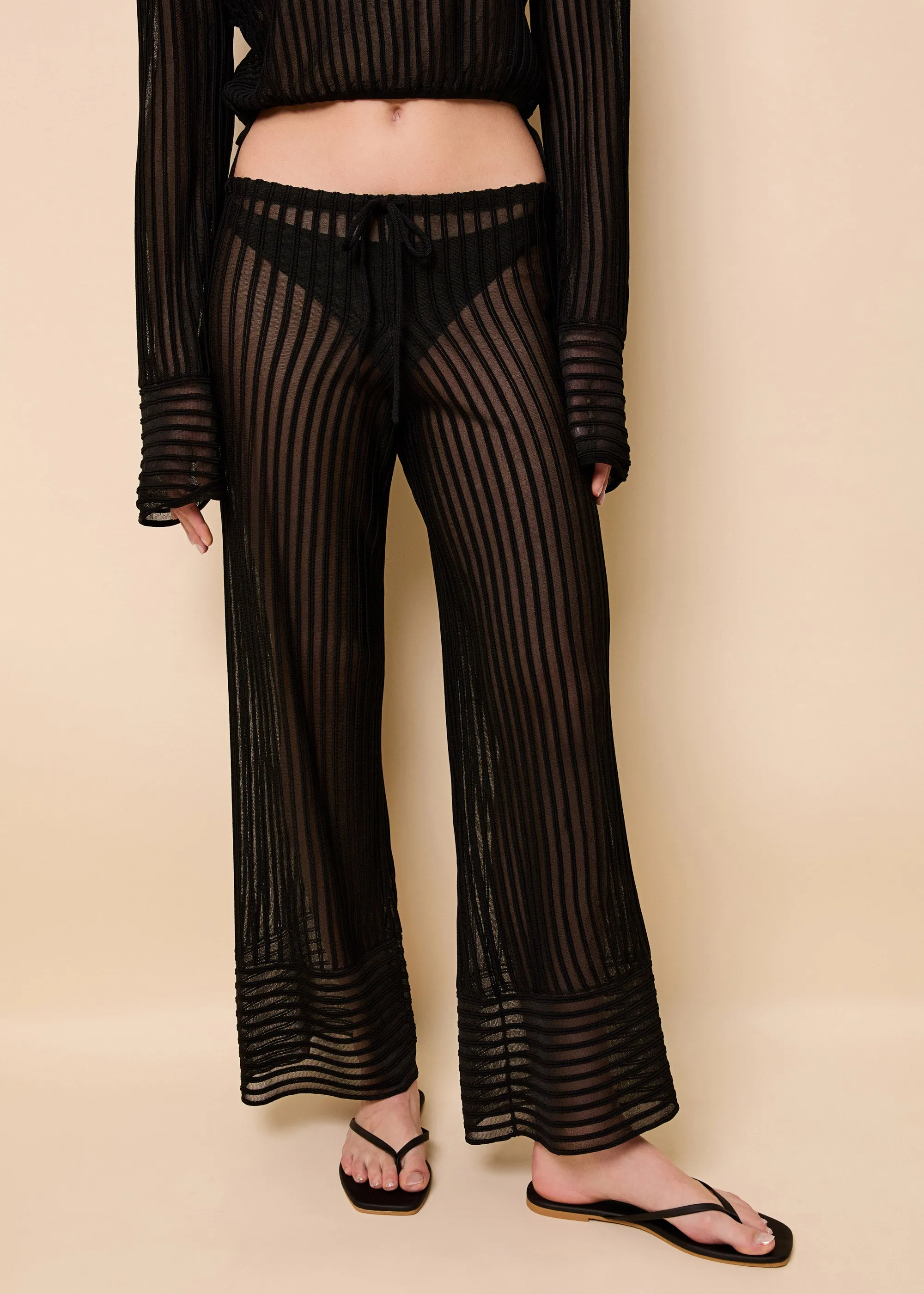 Athena Pant Sheer Stripe Noir sold by SOLID & STRIPED