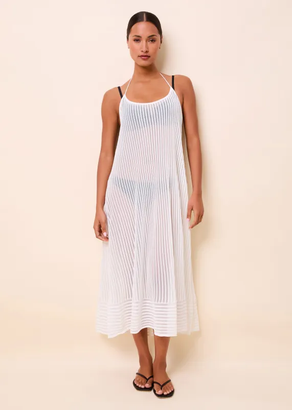 Callisto Dress Sheer Stripe Optic White made by SOLID & STRIPED