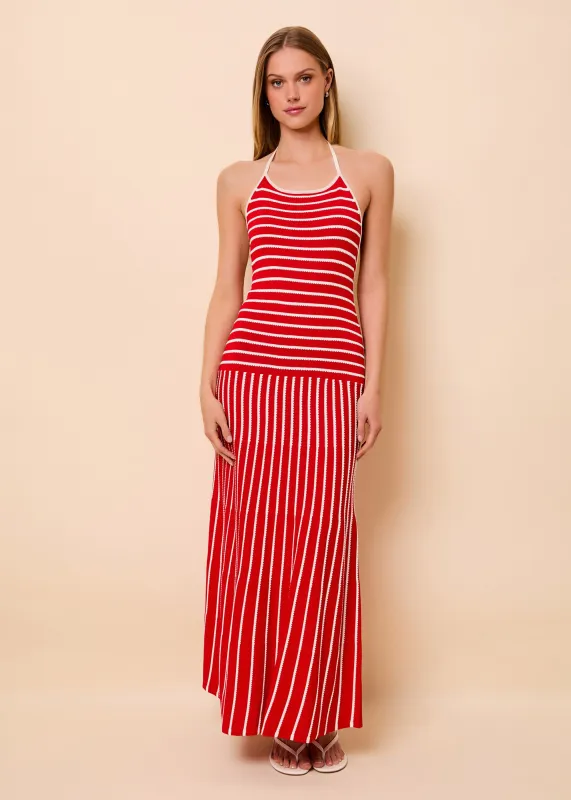 Lottie Dress Tucked Stripe Lipstick Red made by SOLID & STRIPED