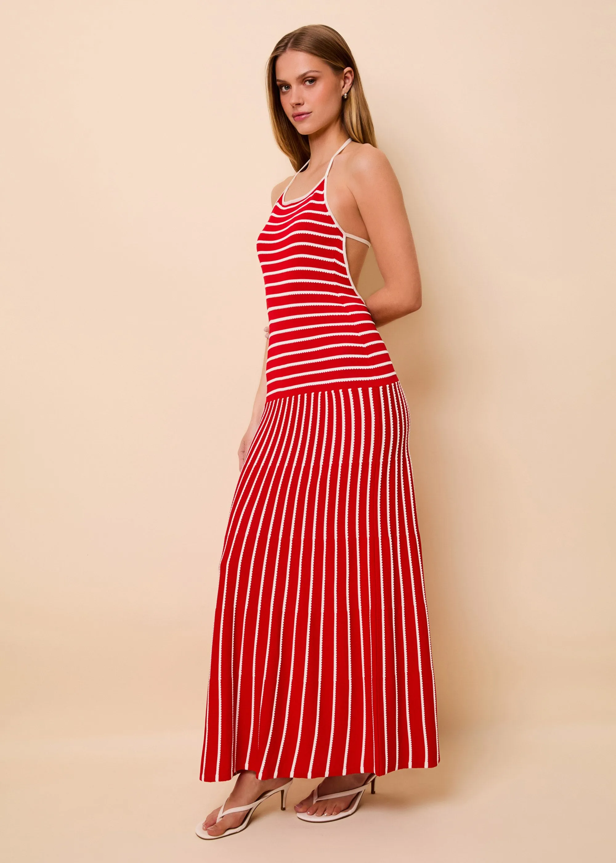 Lottie Dress Tucked Stripe Lipstick Red sold by SOLID & STRIPED product image thumbnail 4