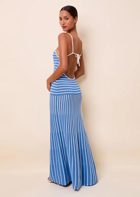 Lottie Dress Tucked Stripe Marina Blue made by SOLID & STRIPED