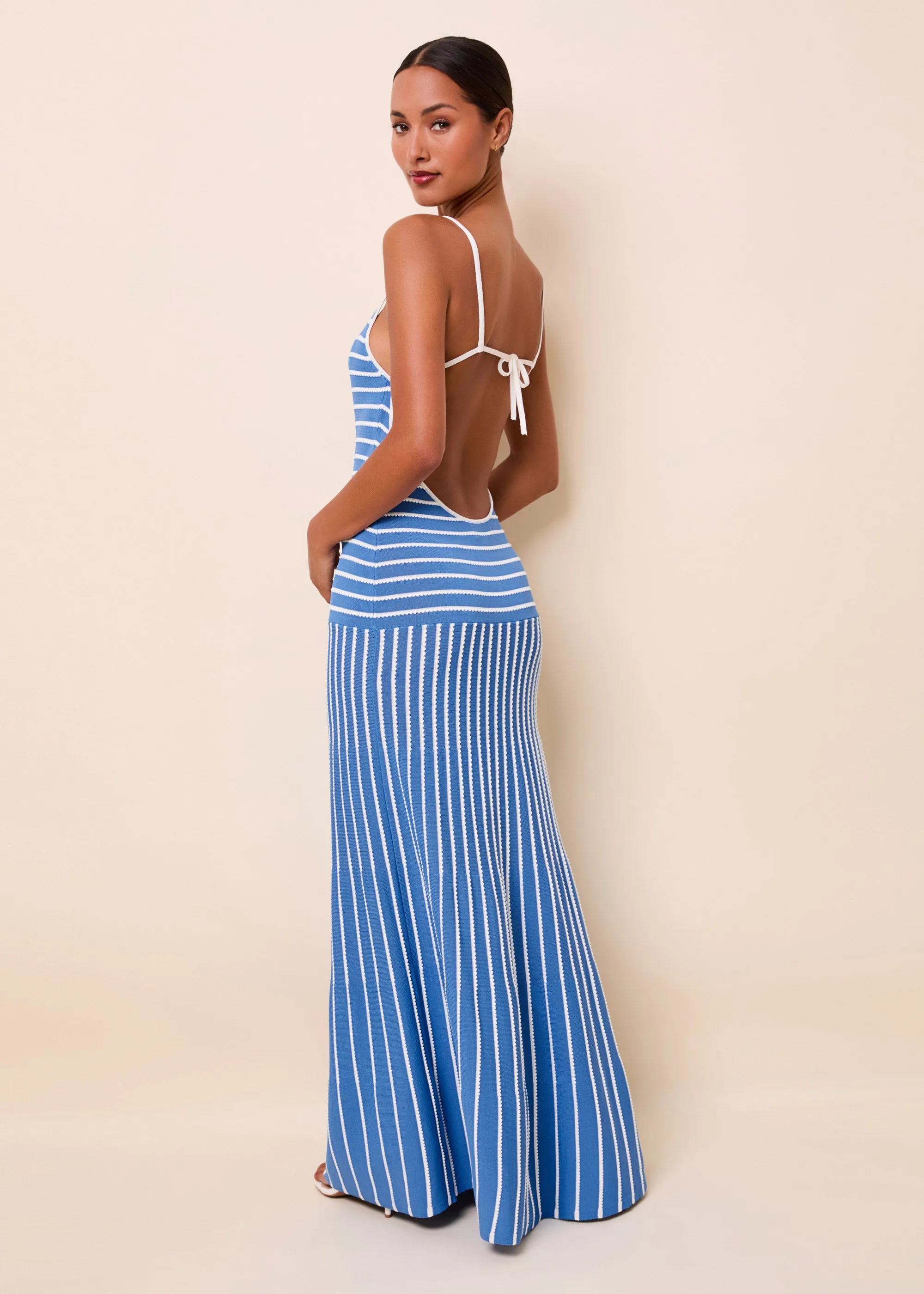 Lottie Dress Tucked Stripe Marina Blue sold by SOLID & STRIPED