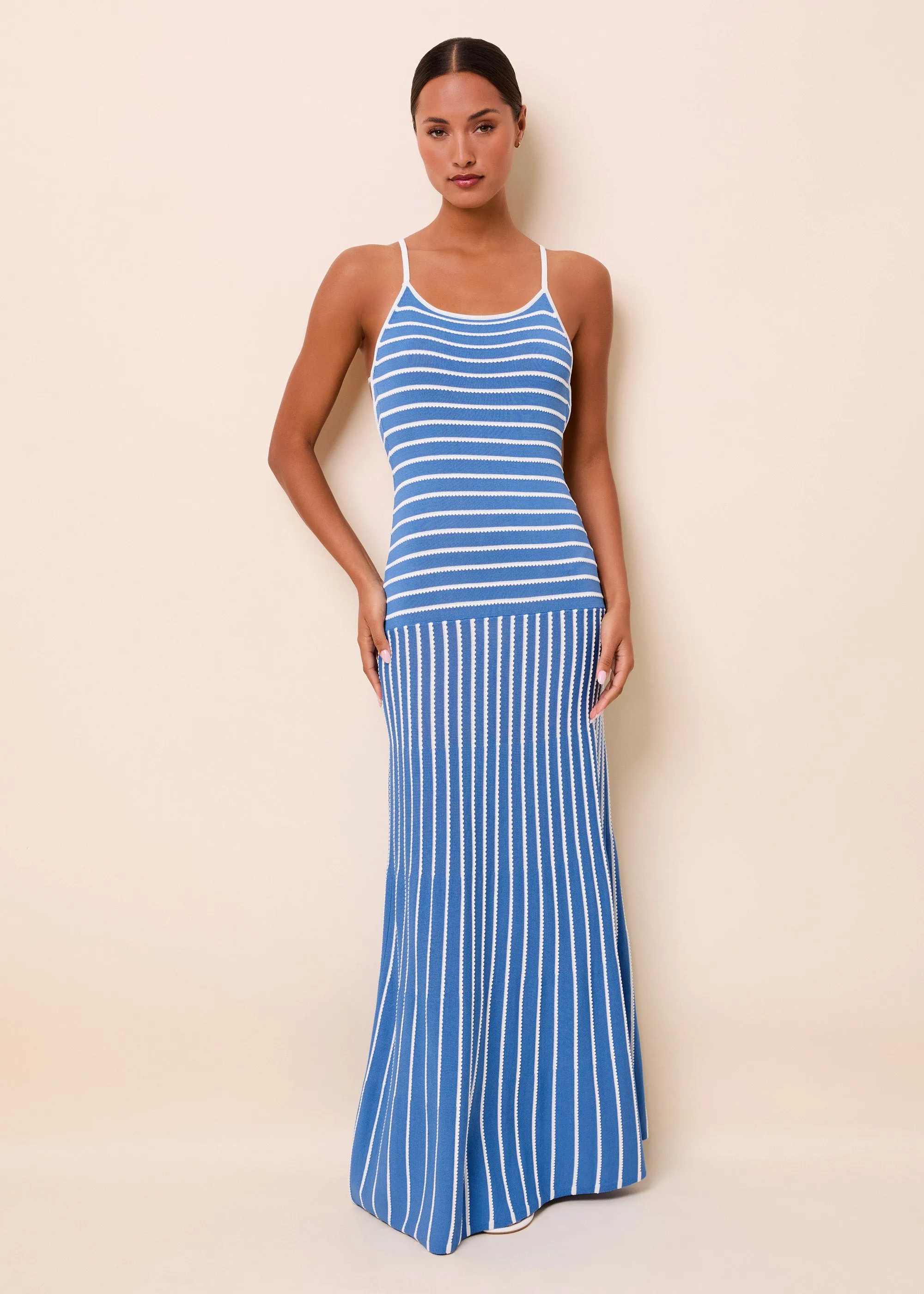 Lottie Dress Tucked Stripe Marina Blue sold by SOLID & STRIPED product image thumbnail 2