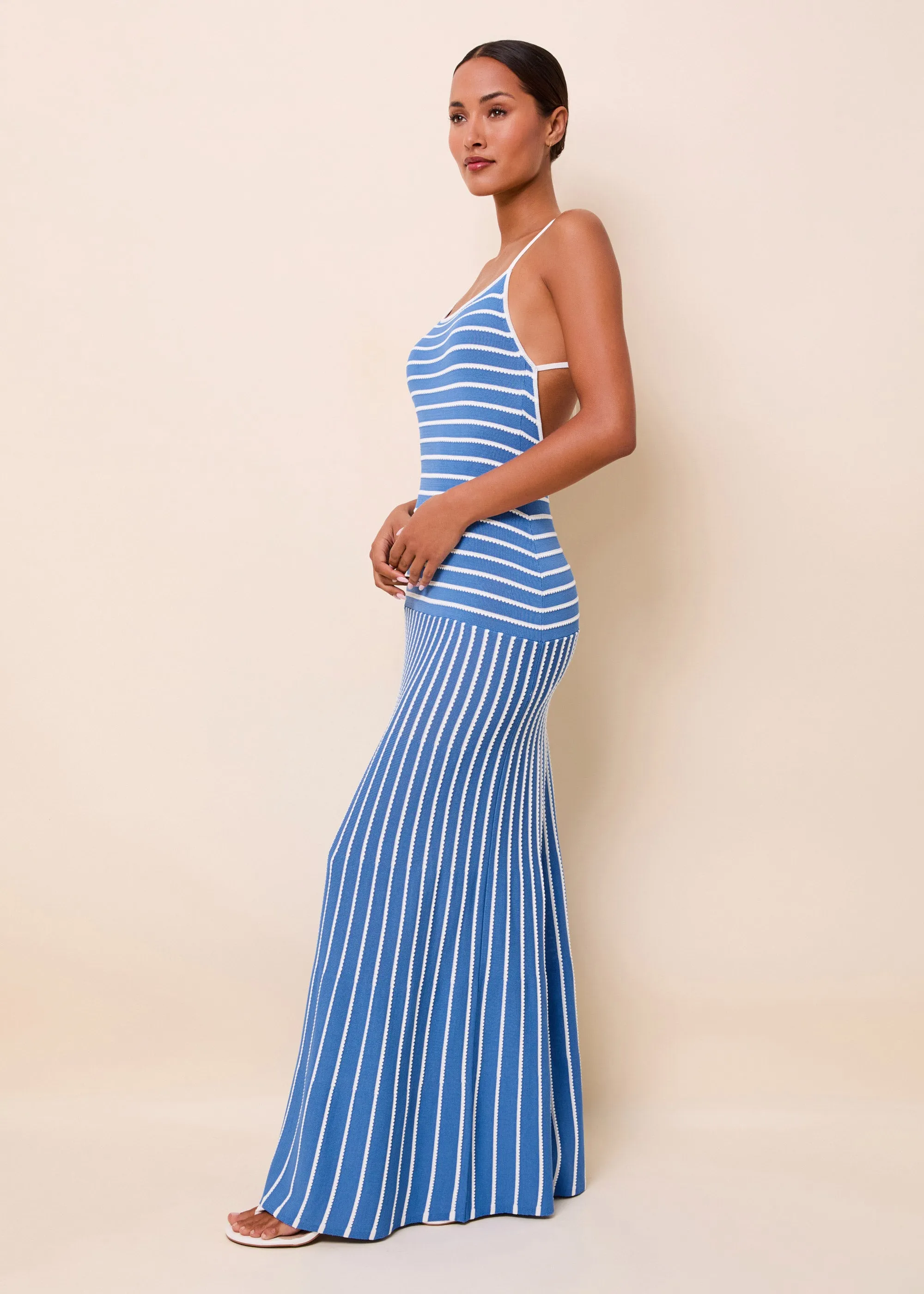 Lottie Dress Tucked Stripe Marina Blue sold by SOLID & STRIPED product image thumbnail 3
