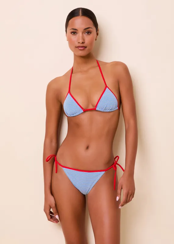 Iris Bikini Top Seersucker Marina Blue Stripe / Lipstick Red made by SOLID & STRIPED