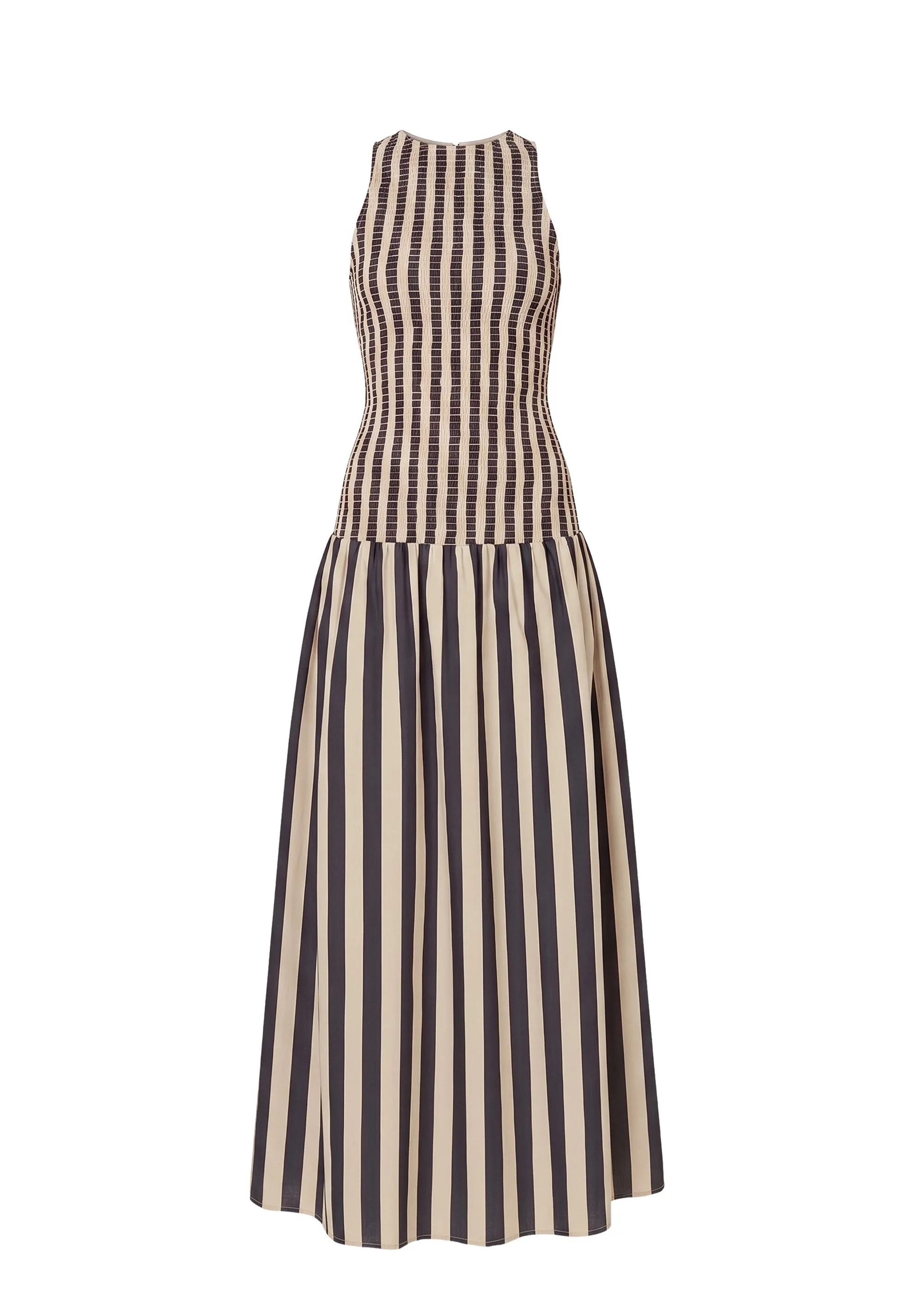Arlin Dress Smocked Poplin Noir / Khaki Stripe sold by SOLID & STRIPED product image thumbnail 5