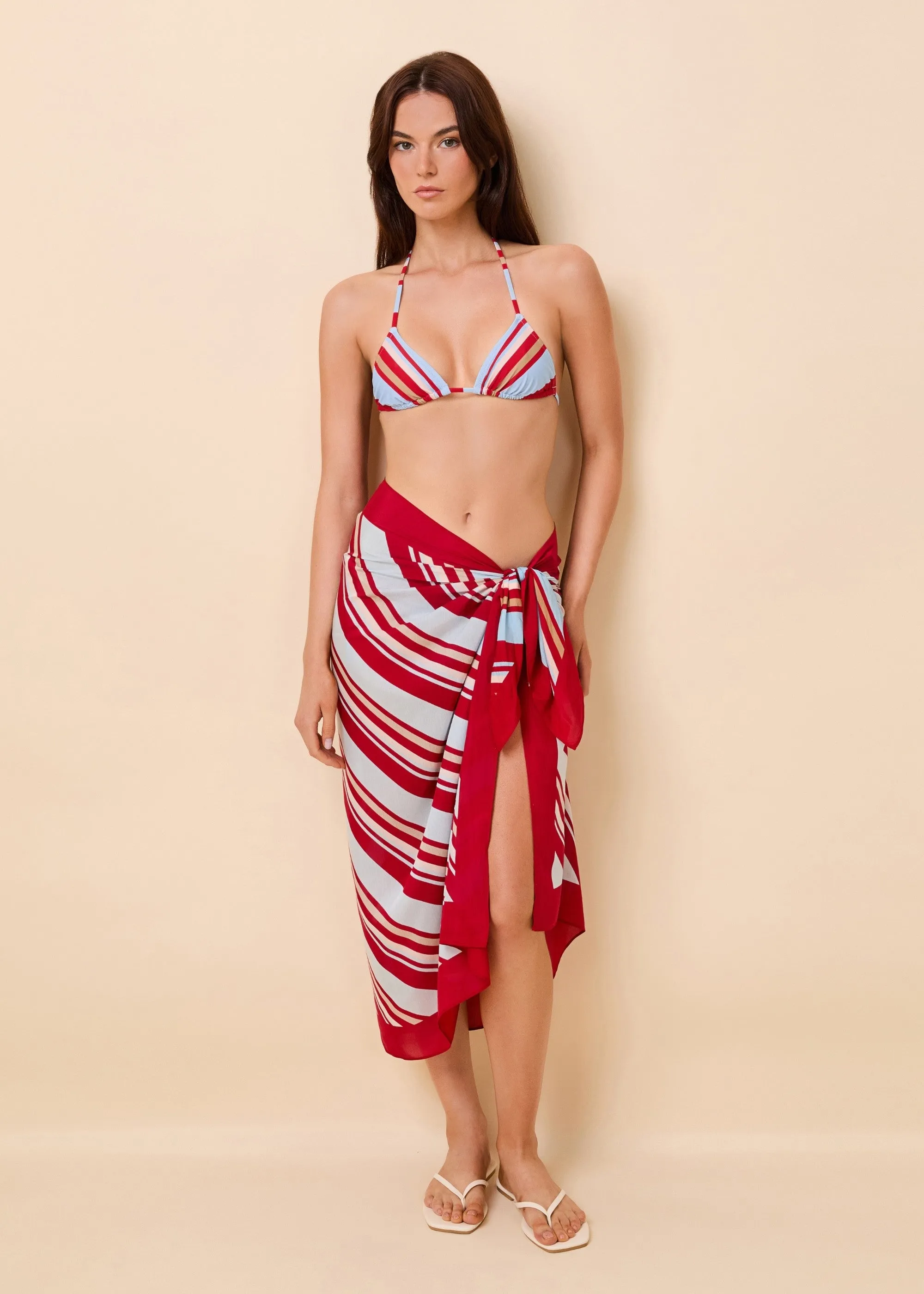 Silk Blend Pareo Cranberry Multi Stripe sold by SOLID & STRIPED