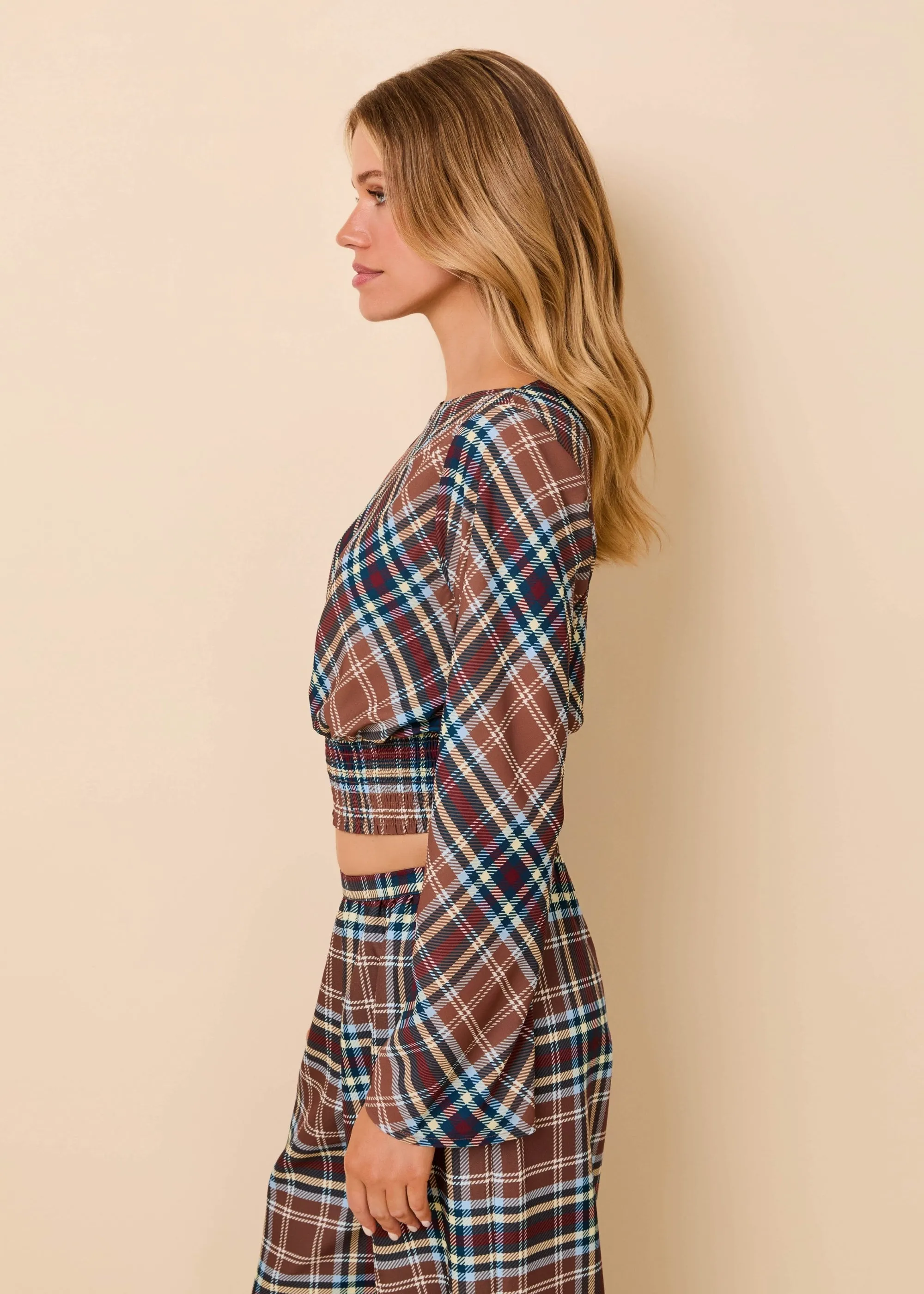 Ace Top Luxe Drape Walnut Wood Plaid sold by SOLID & STRIPED product image thumbnail 3