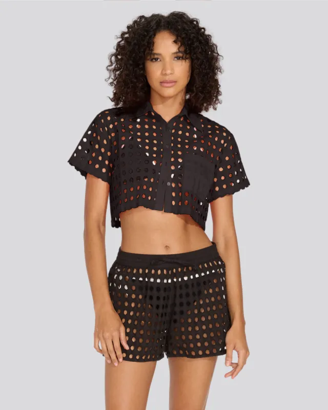 Eyelet Cropped Cabana Shirt Noir sold by SOLID & STRIPED