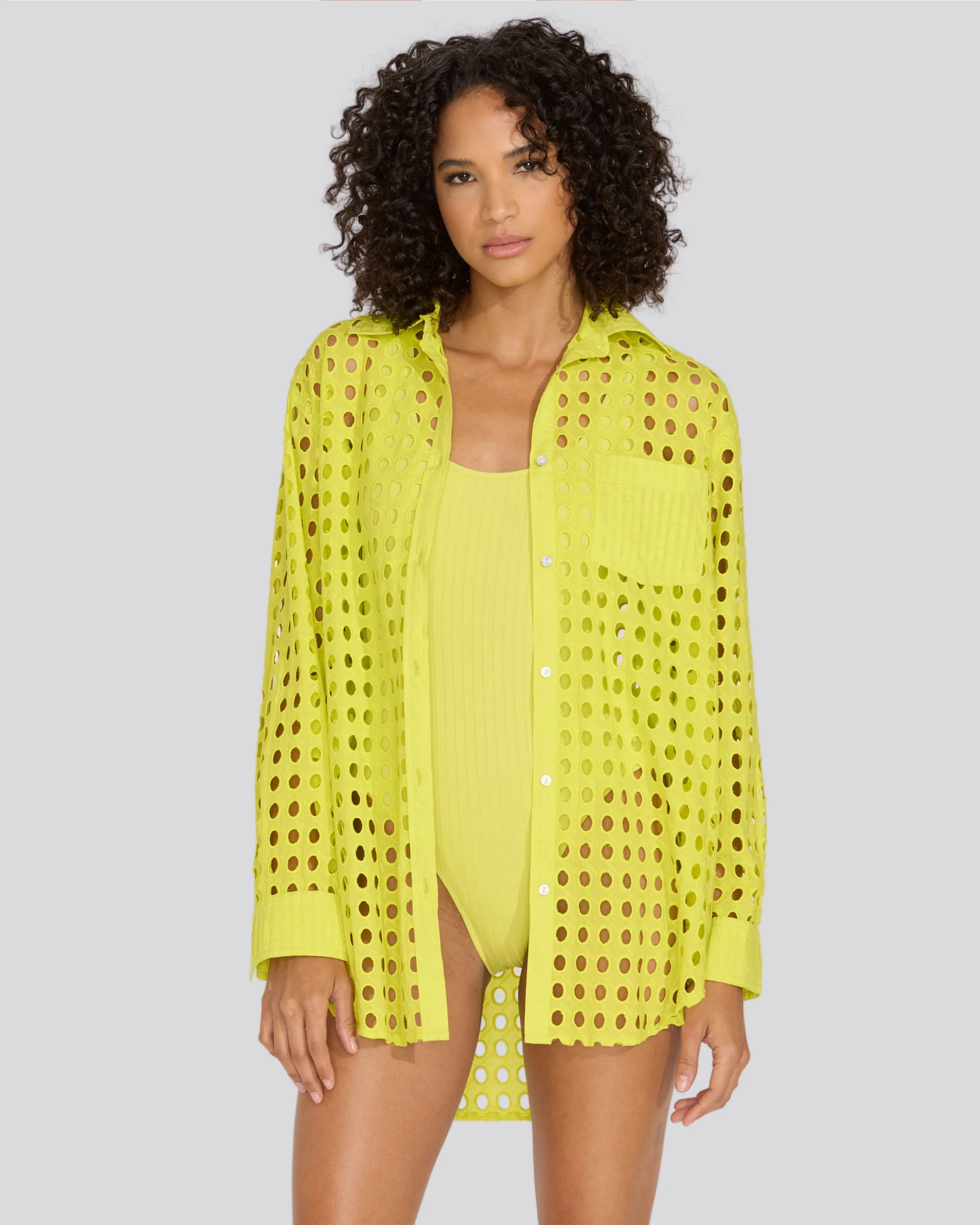 Oxford Tunic Classic Eyelet Chartreuse sold by SOLID & STRIPED