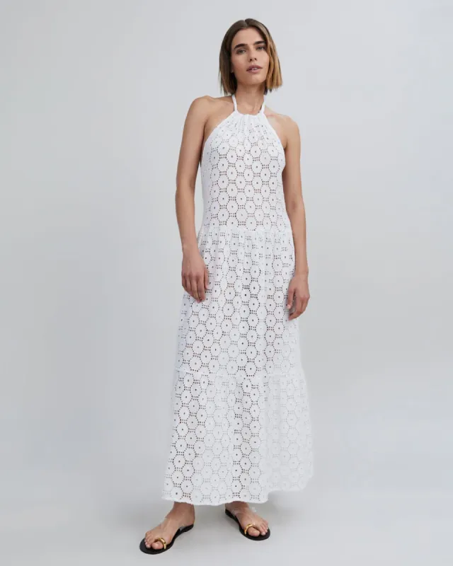 Kai Dress Honeycomb Eyelet Optic White sold by SOLID & STRIPED