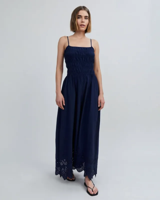 Eyelet Delta Midi Dress French Navy sold by SOLID & STRIPED