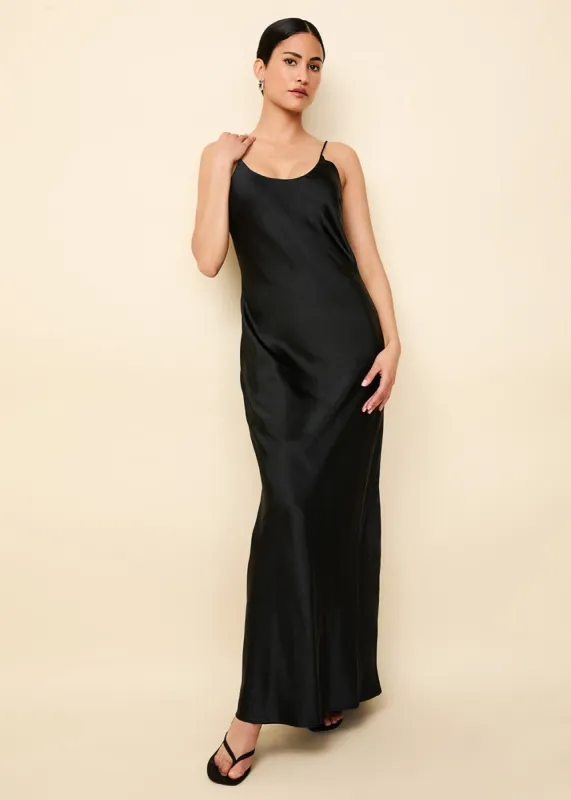 Selena Satin Dress Noir sold by SOLID & STRIPED