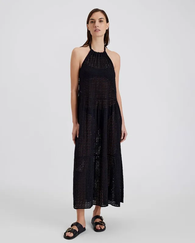 Kai Dress Leaf Eyelet Noir sold by SOLID & STRIPED